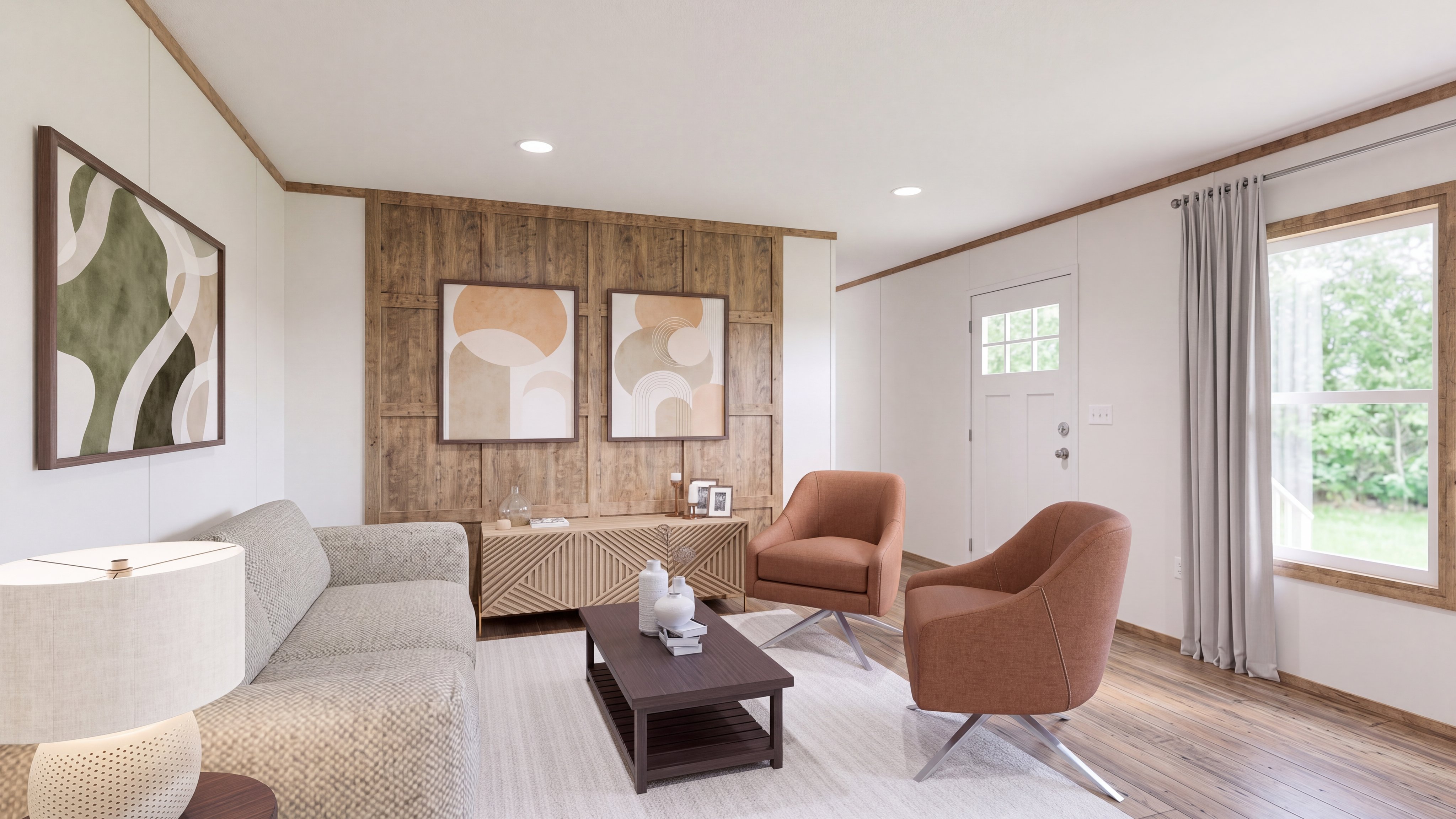 Living room rendering of the Hudson home.