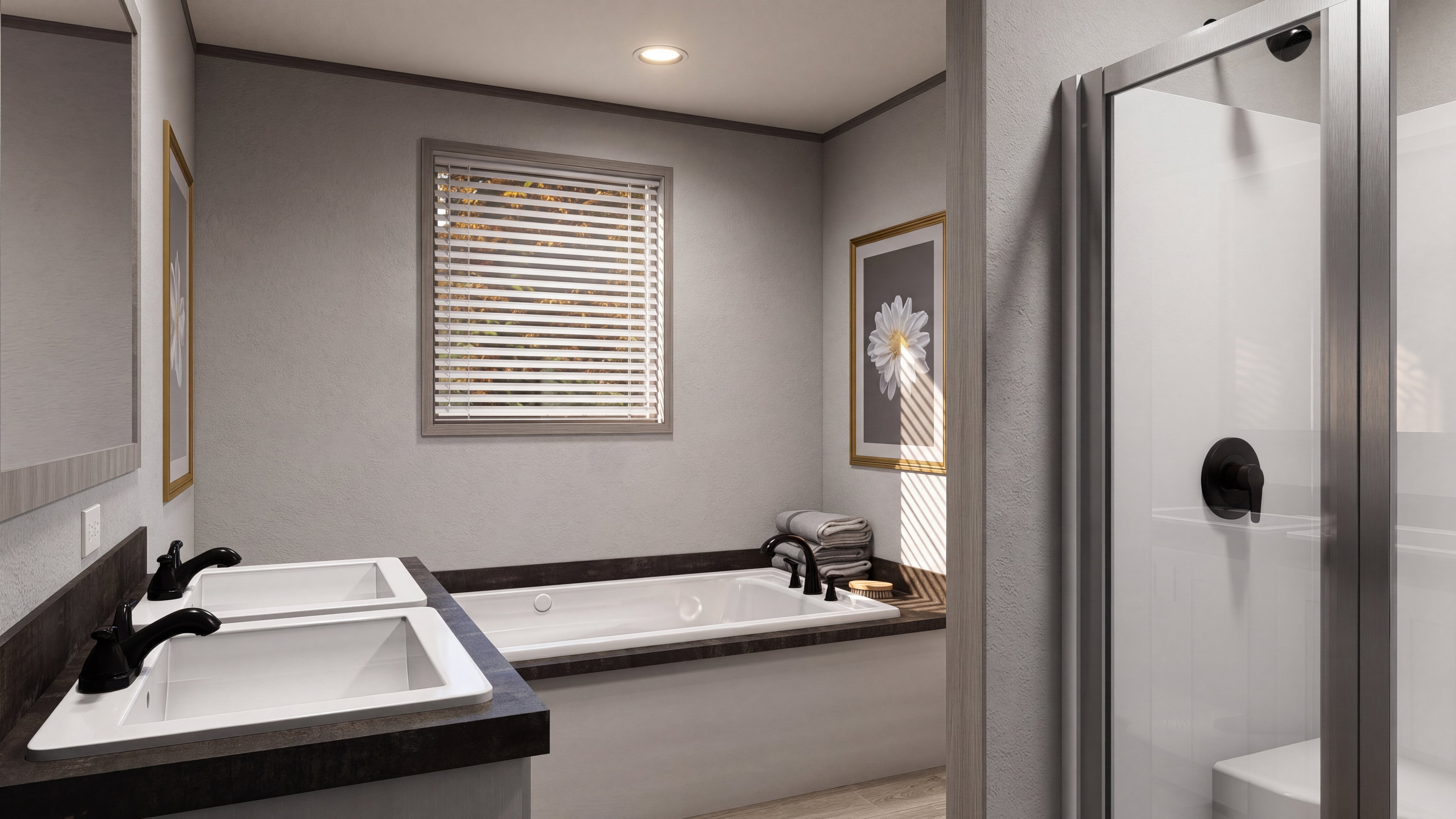 Primary bathroom rendering of the Anniversary 16763 home.