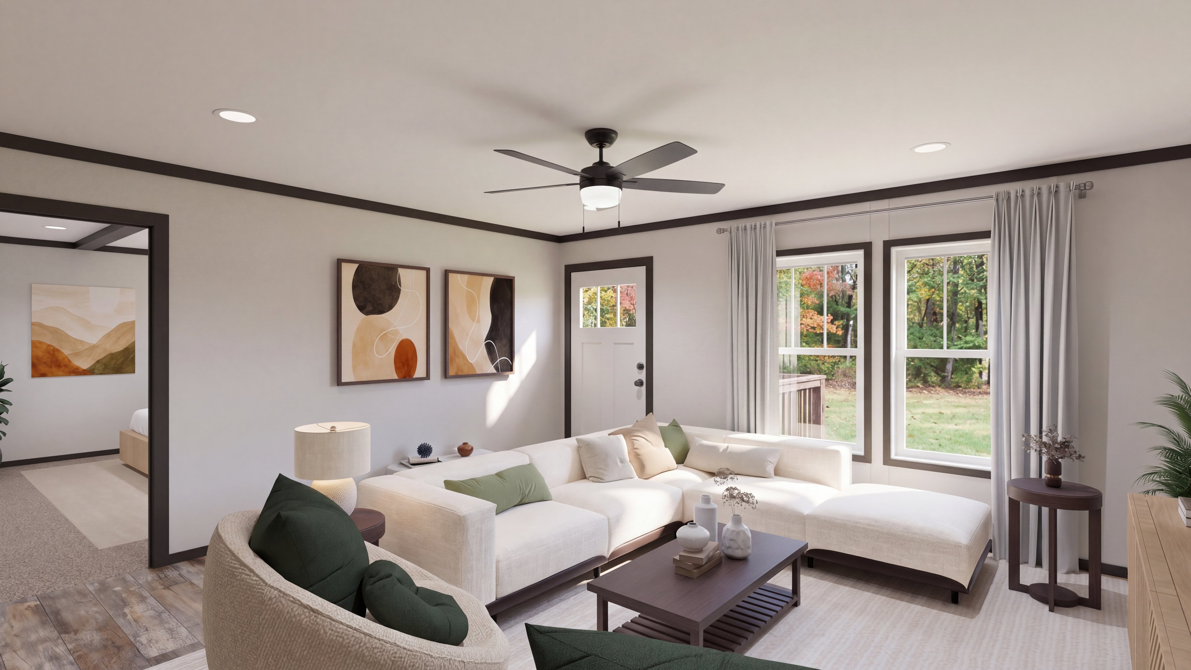 Living room rendering of the Boujee Lux home.