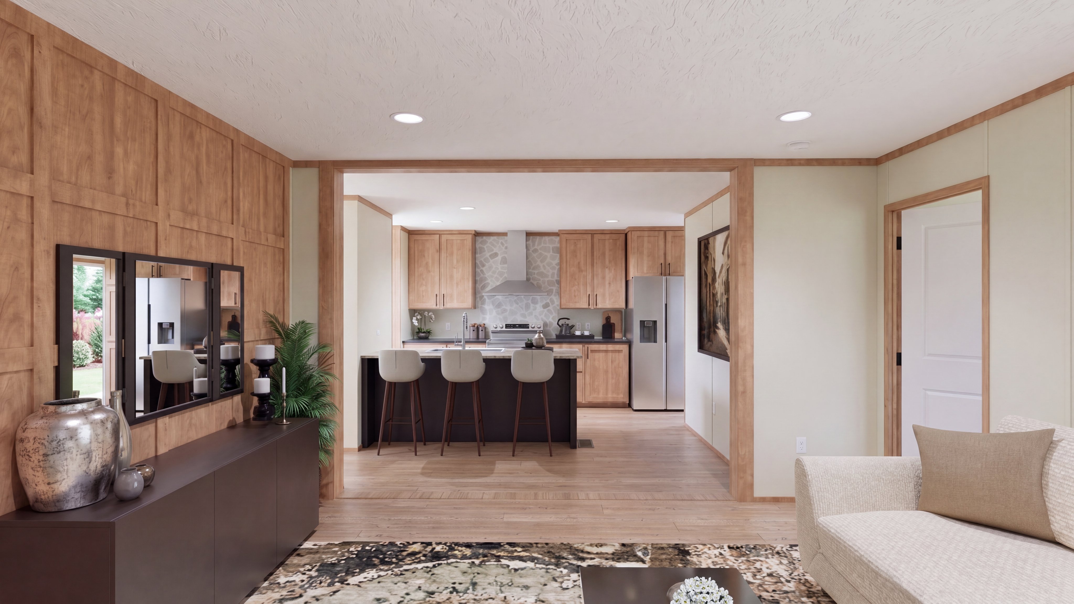 Living room rendering of the Drake home.