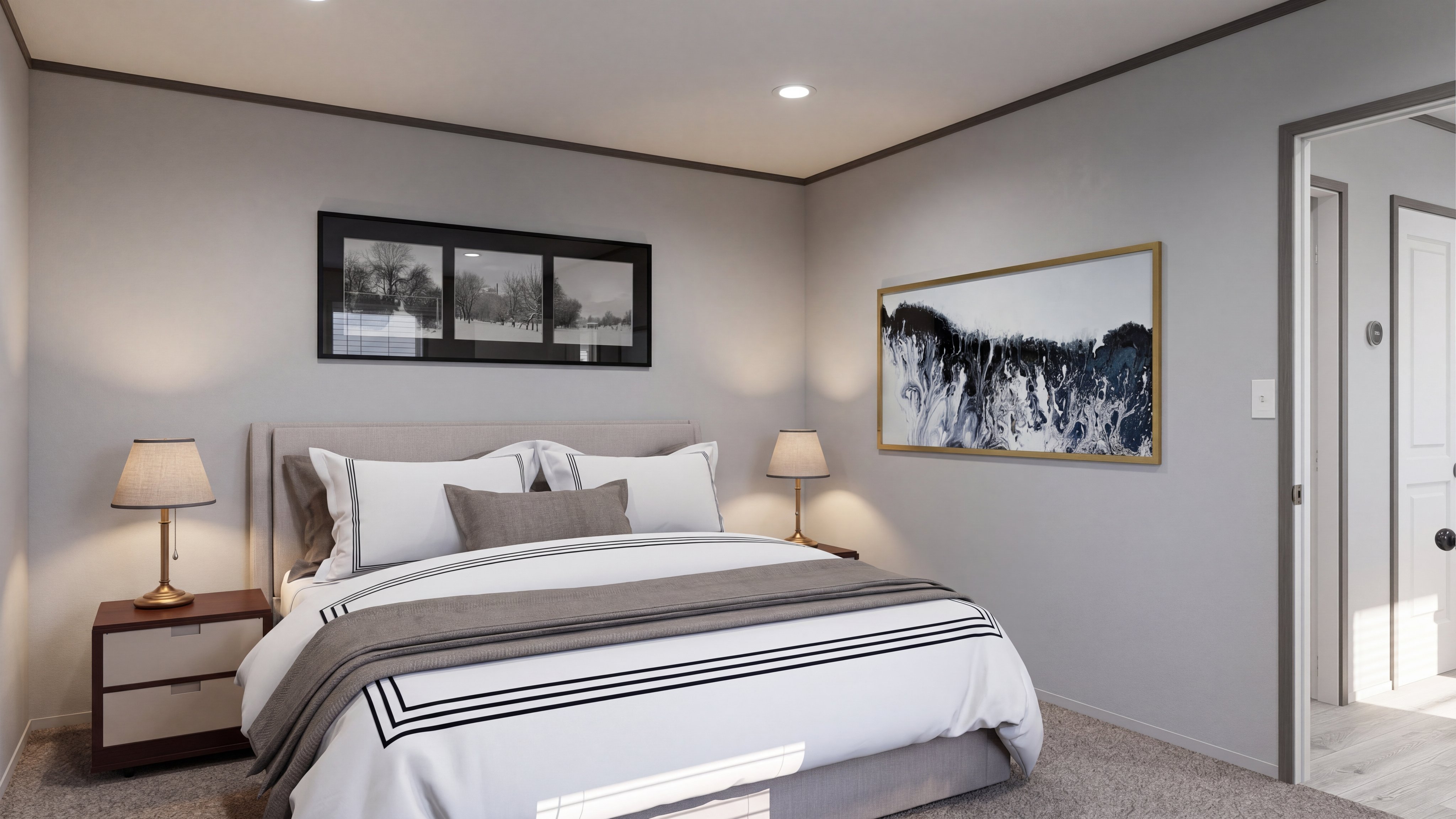 Primary bedroom rendering of the Anniversary 16763 home.