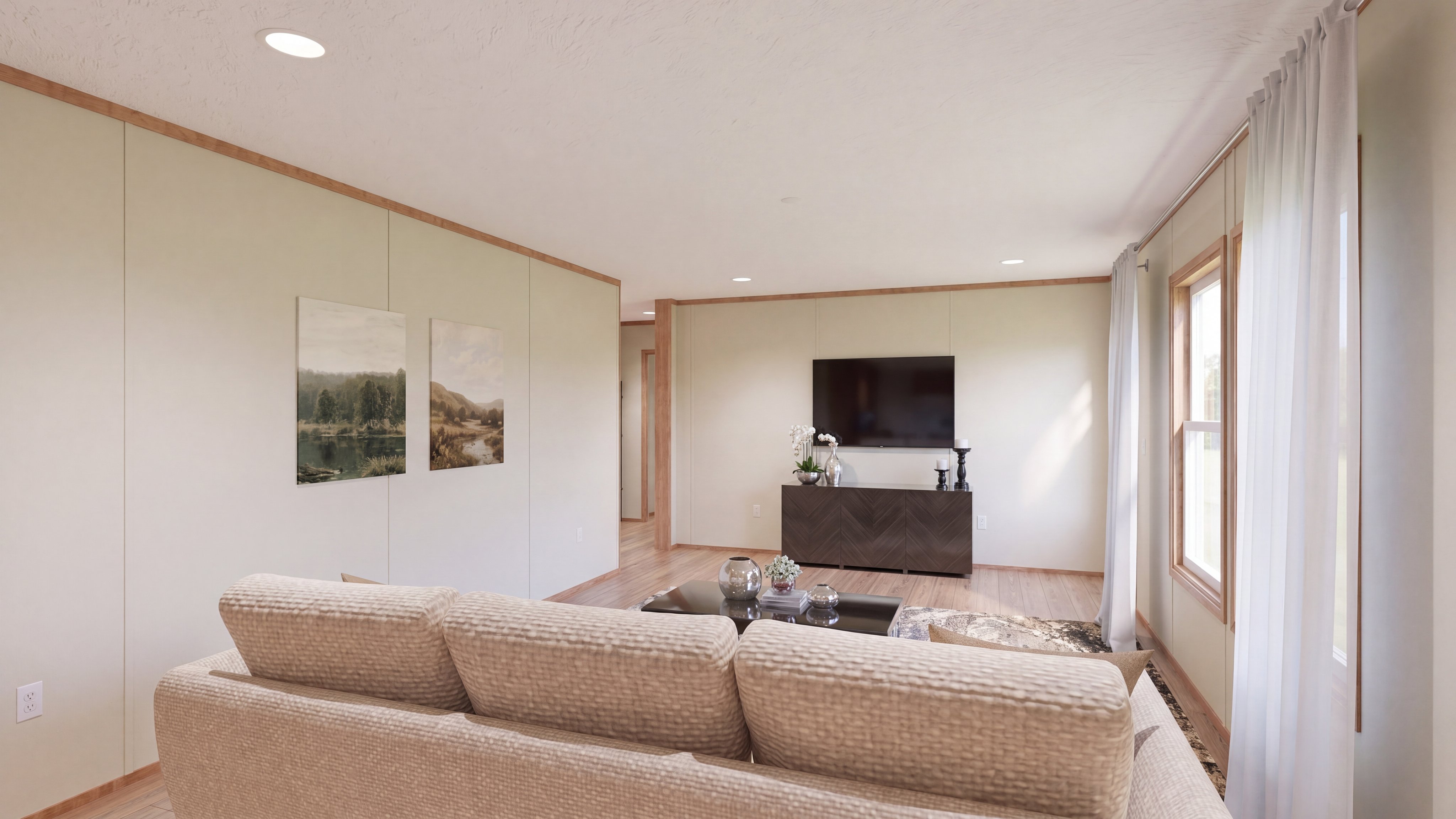 Living room rendering of the Rainier home.