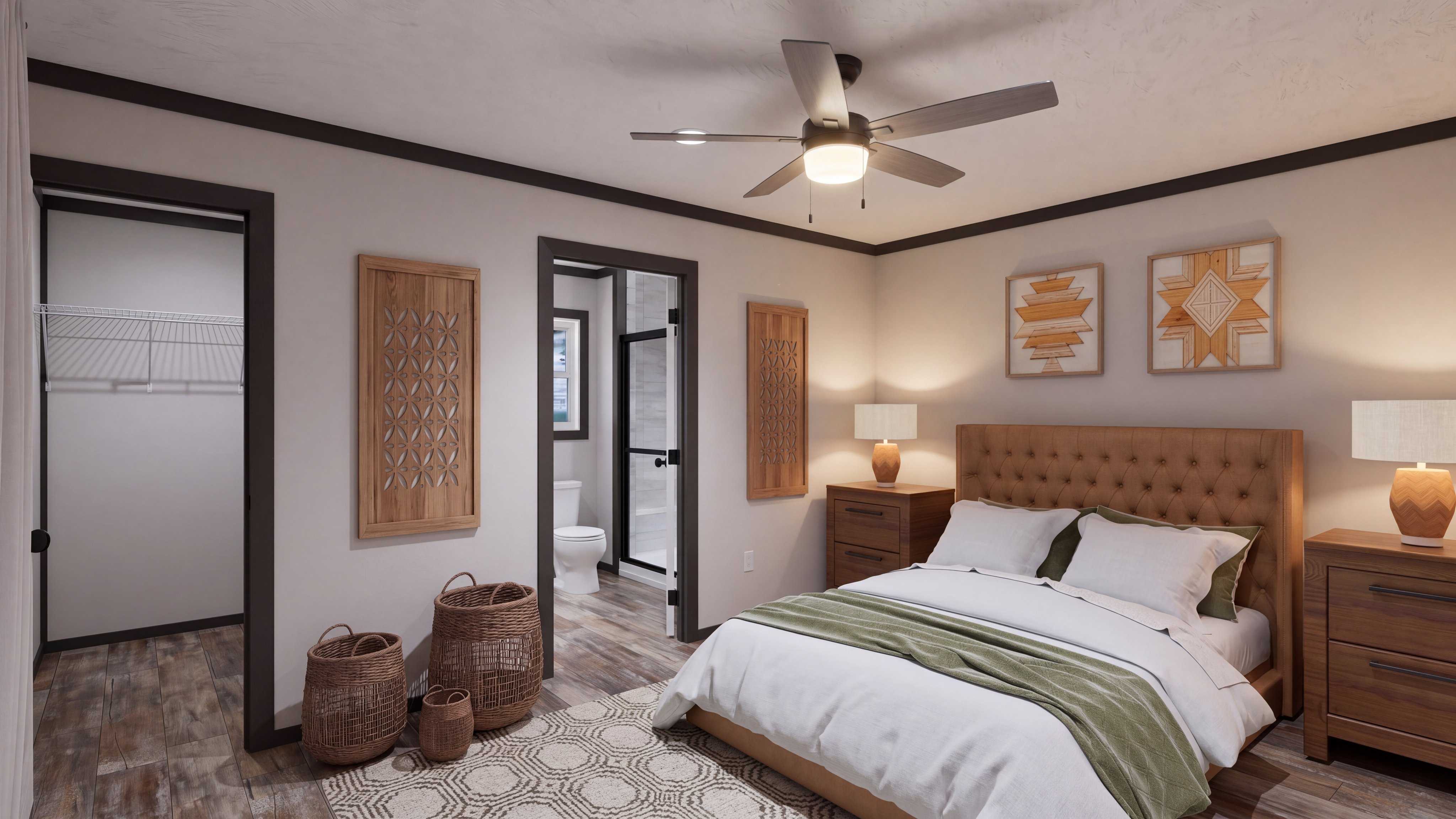 Primary bedroom rendering of the Baby Boujee home.