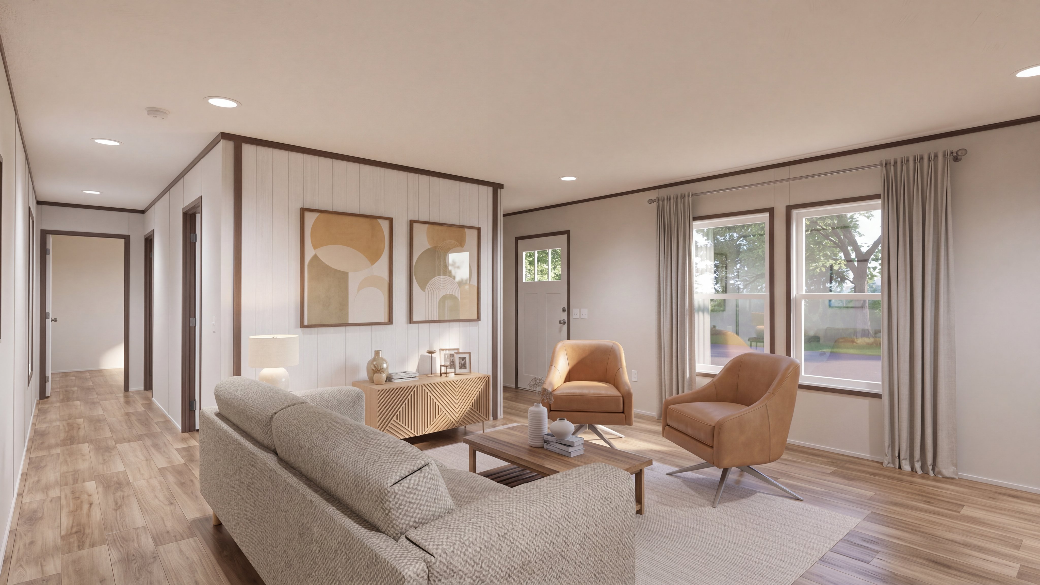 Living room rendering of the Grand 3 Br home.