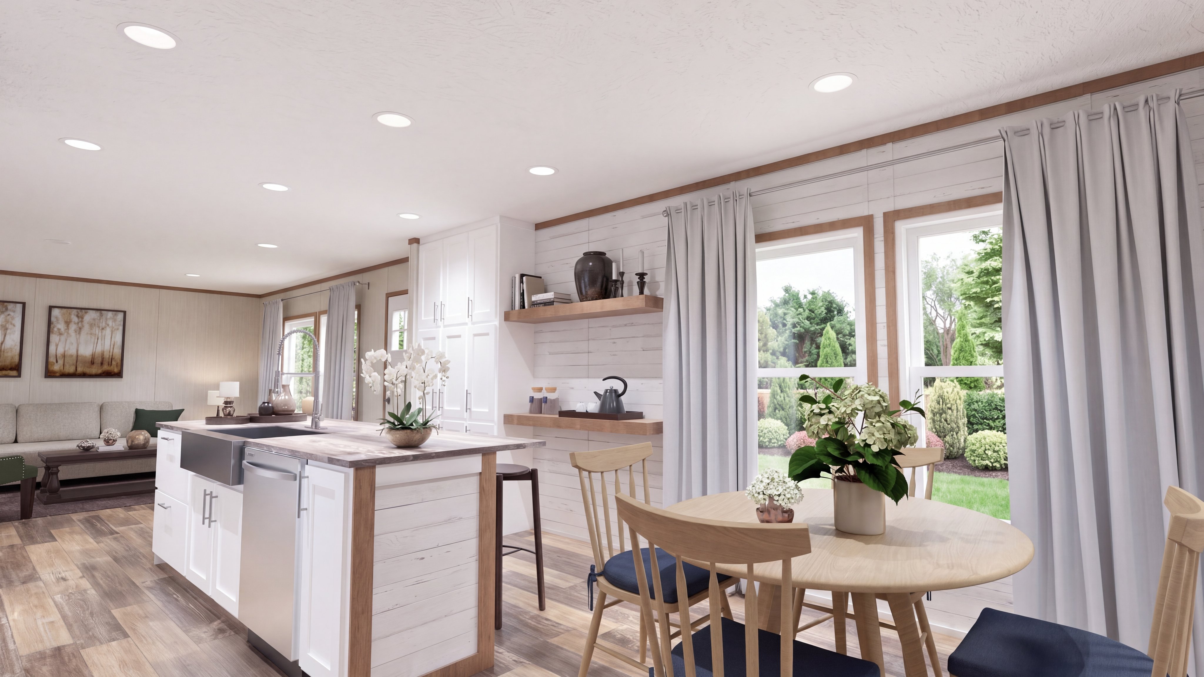 Dining room rendering of the The Southern Farmhouse 48x28 home.