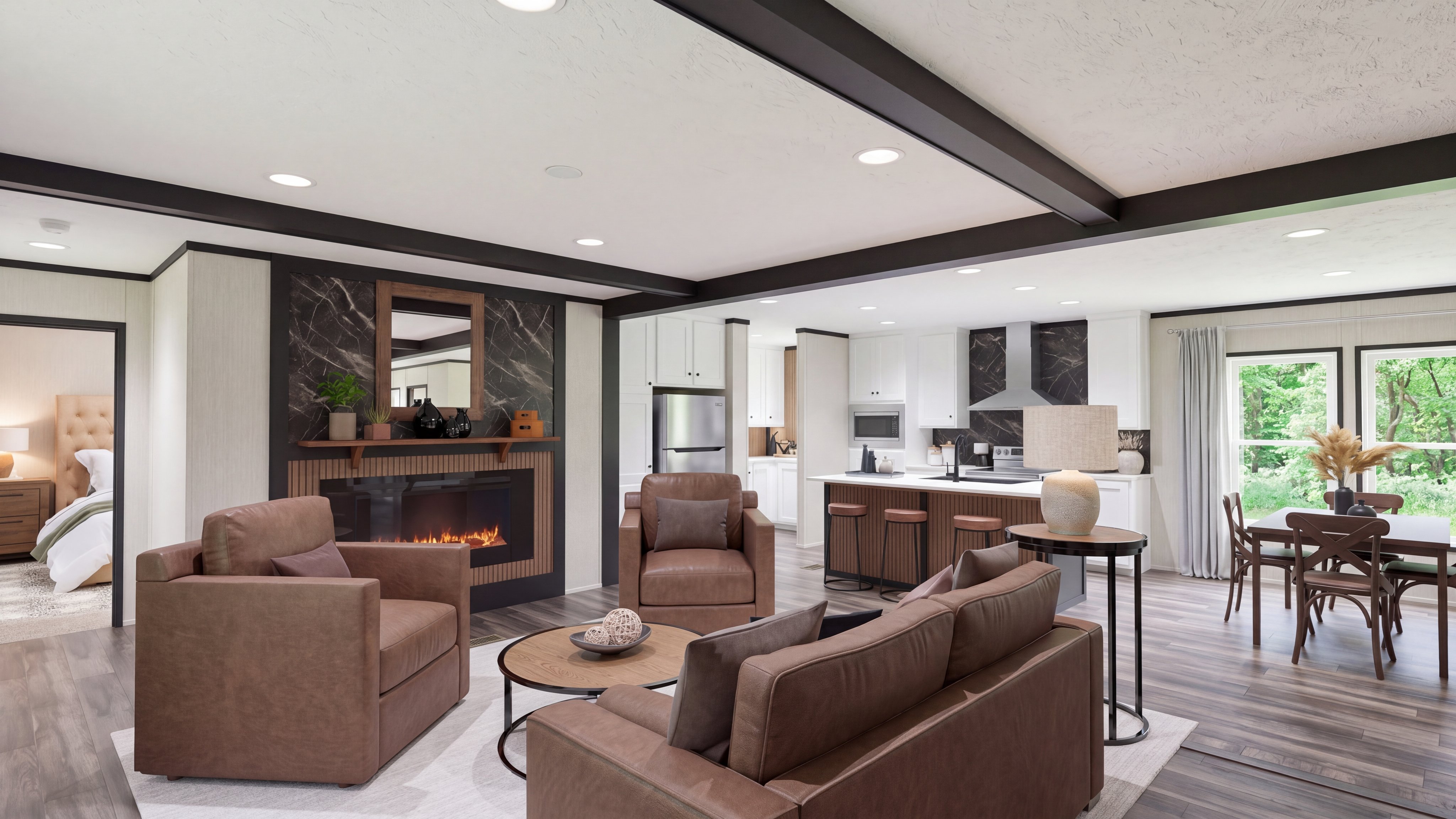 Living room rendering of the The Dark Nova home.