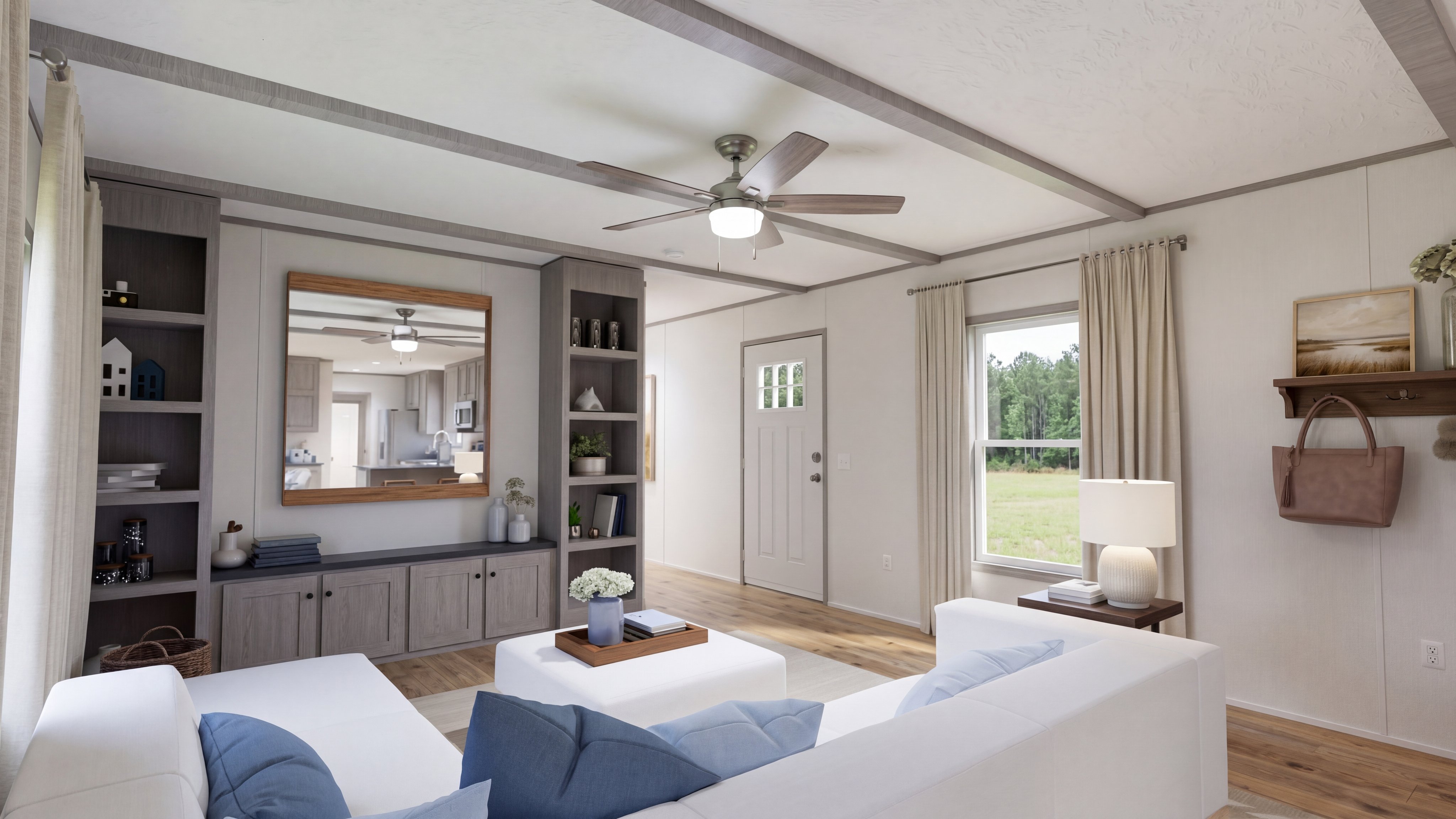 Living room rendering of the Anniversary 16763 home.