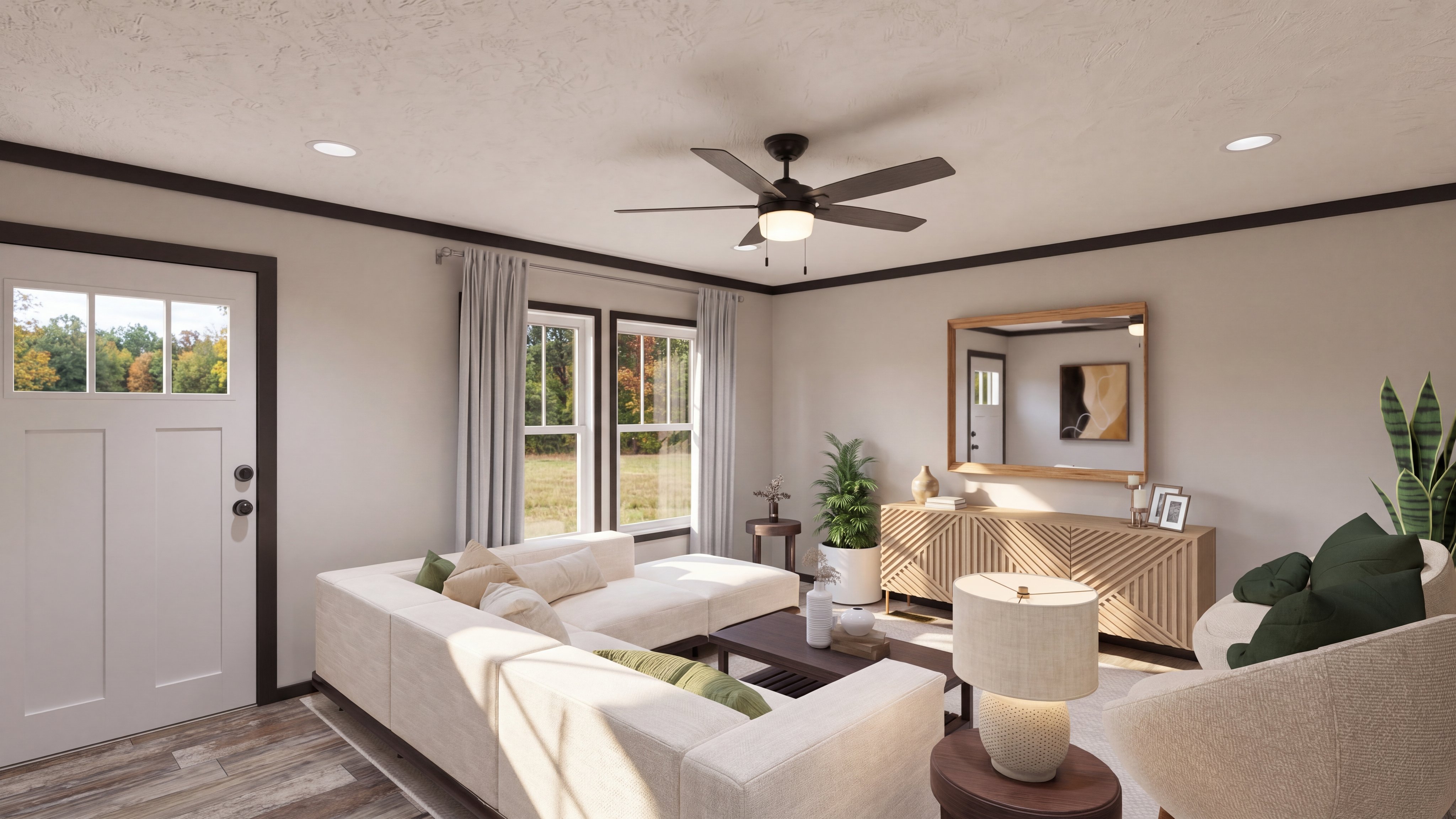 Living room rendering of the Boujee Lux home.