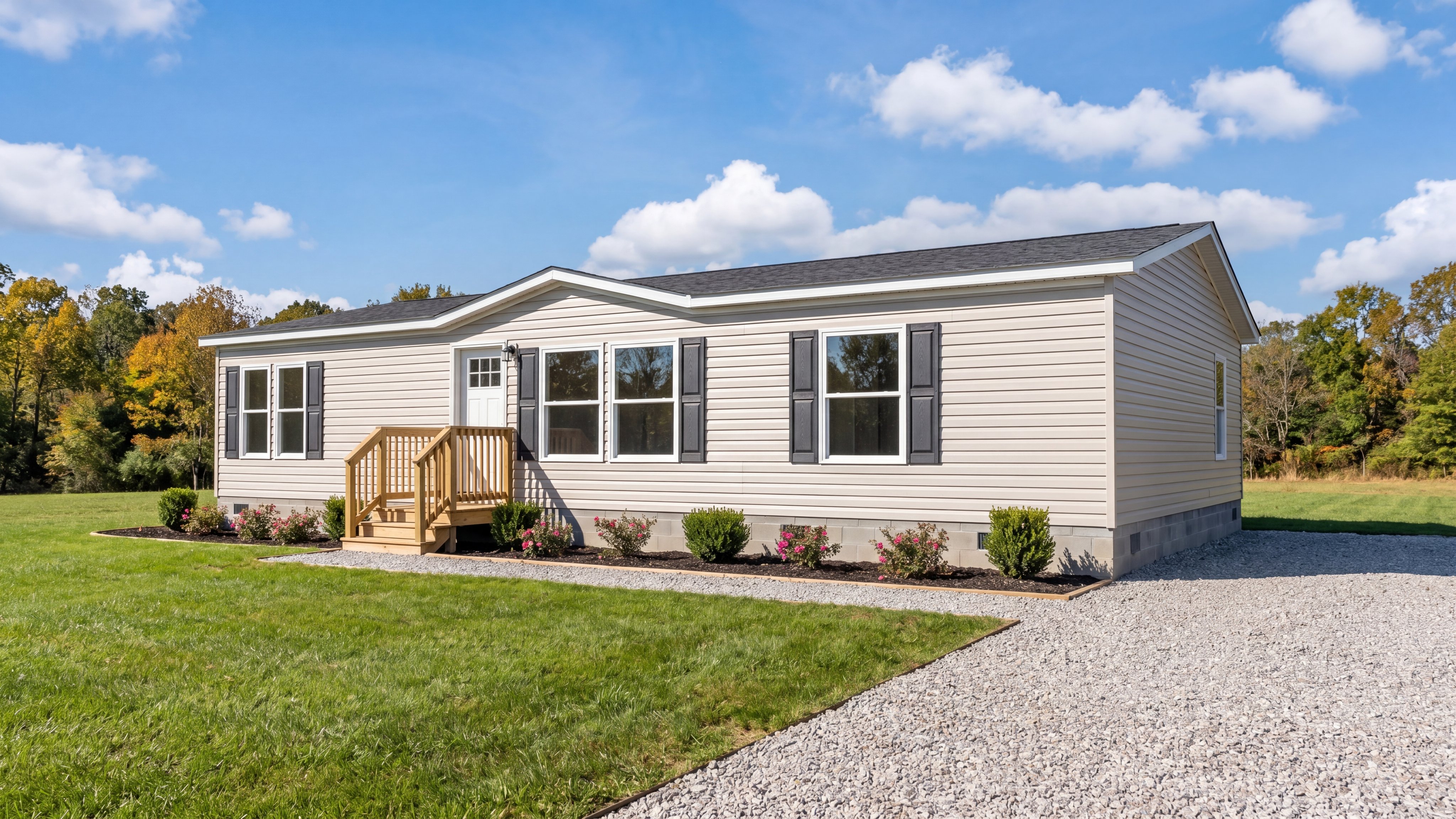 Exterior rendering of the The Southern Farmhouse 48x28 home.