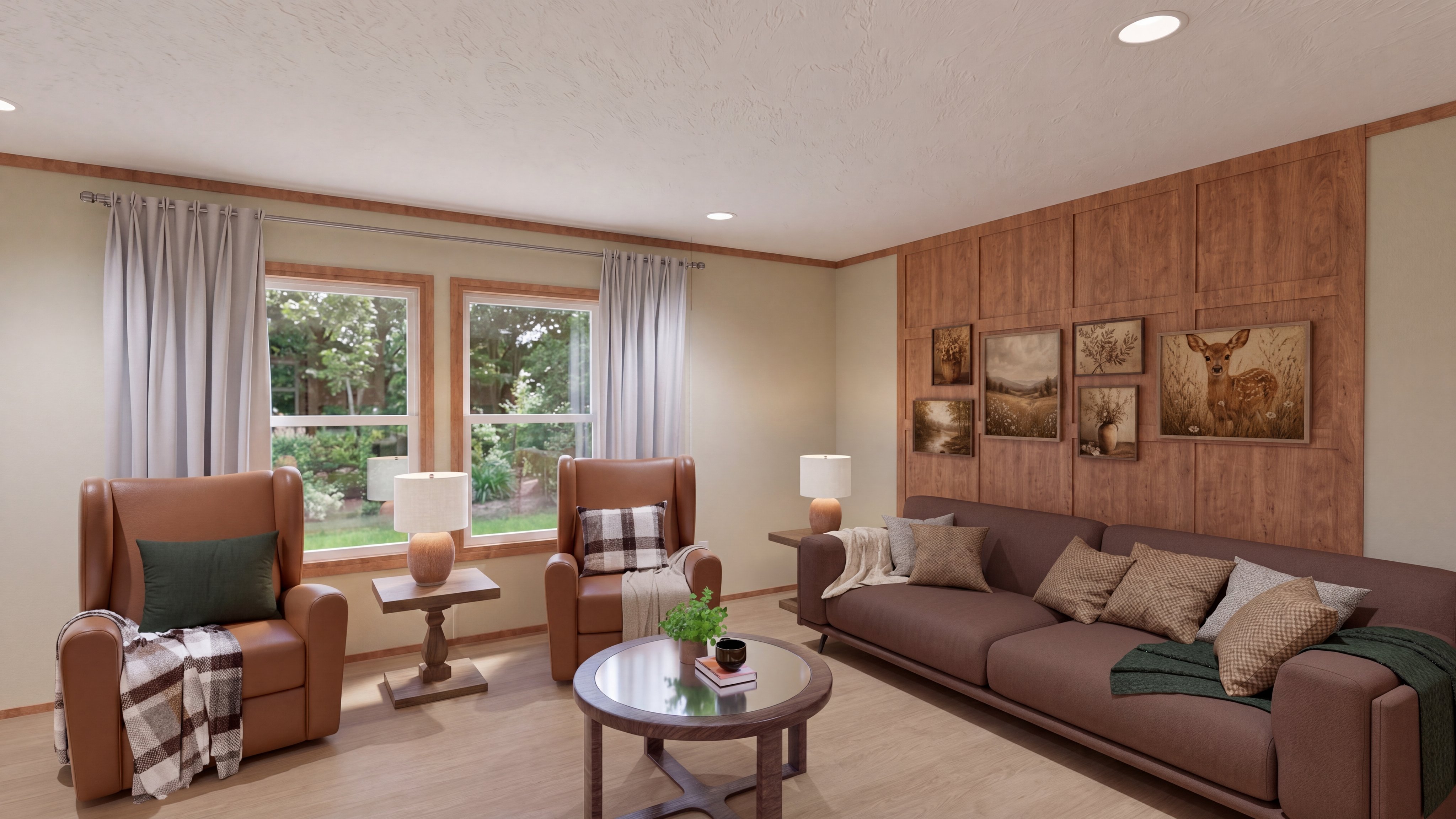 Living room rendering of the Sevier home.