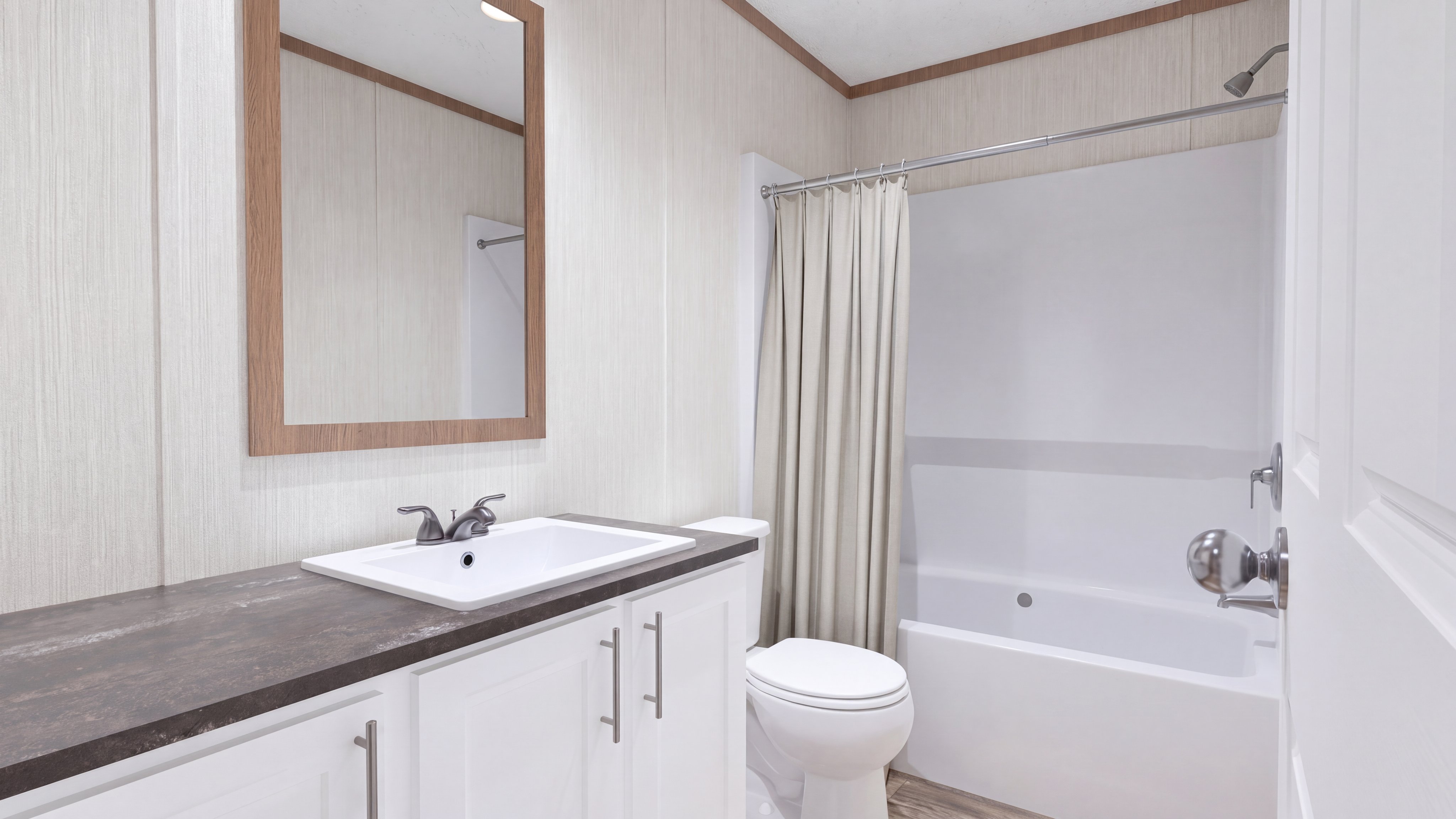 Guest bathroom rendering of the The Southern Farmhouse 48x28 home.