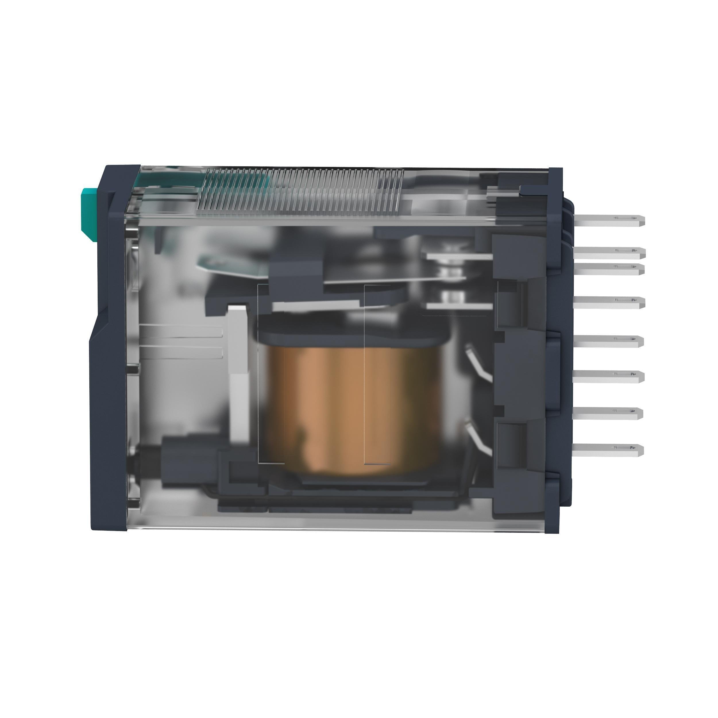 Picture of RXM2AB1JD - miniature plug in relay, Harmony Electromechanical Relays, 12A, 2CO, lockable test but to n, 12V DC