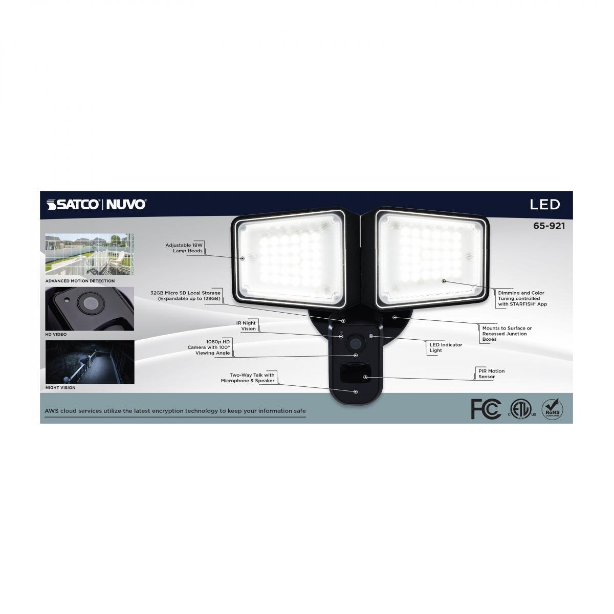 Picture of 65-921 - Rectangular Security Light W/ Camera, Black
