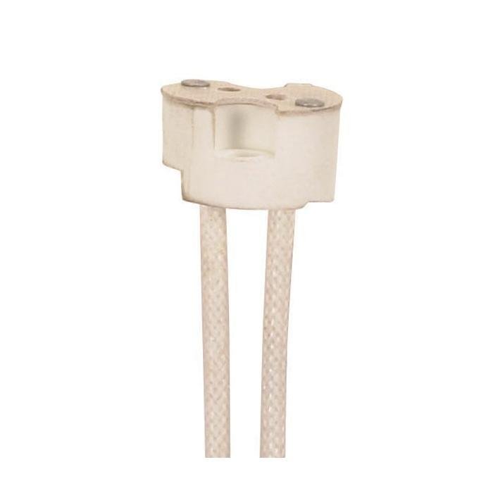 90/1590 - 6" Round Porcelain Halogen Socket - G4-GX5.3-GY6.35 Base - 12" SF-1 200C Leads - 3/8" Height - 11/16" Diameter - 750W - 250V