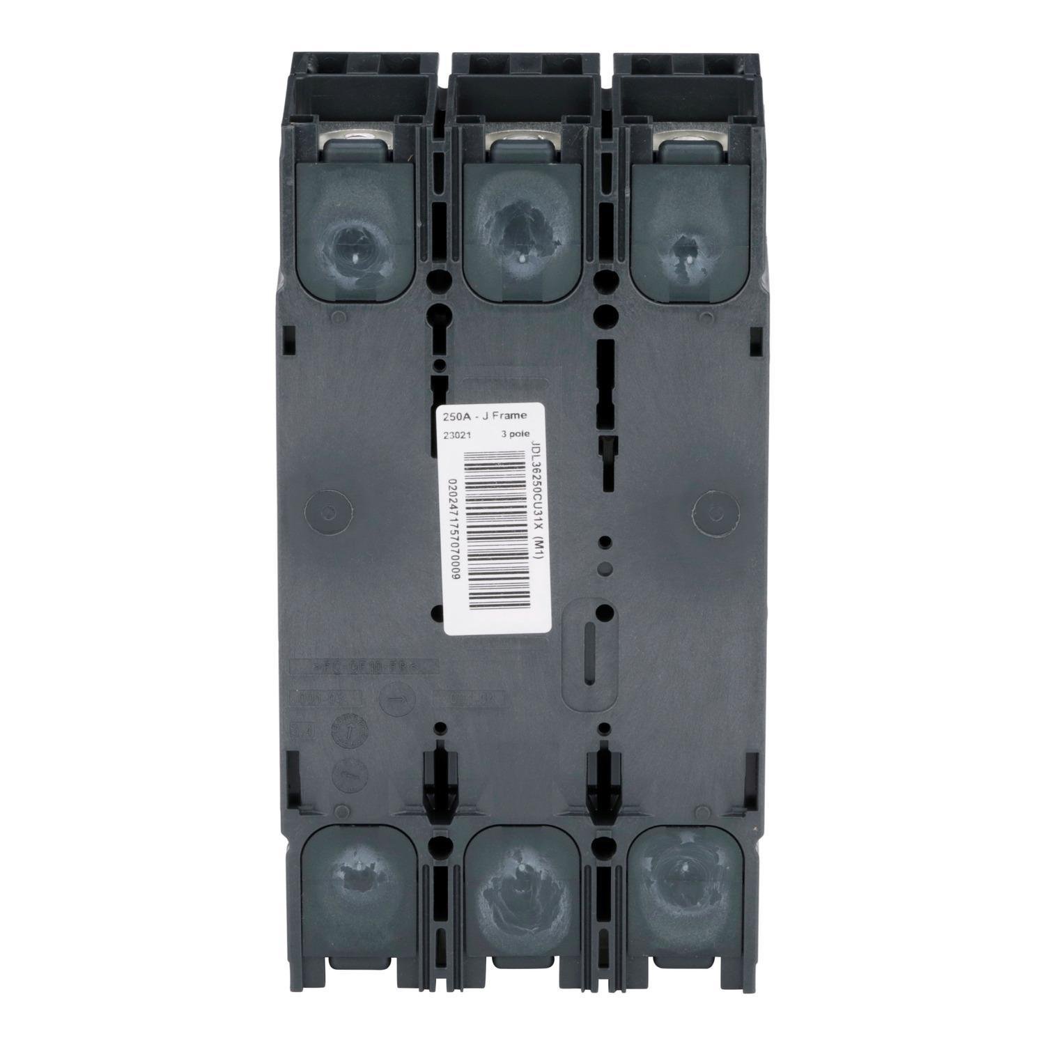 Picture of JDL36250CU31X - Circuit breaker, PowerPacT J, 250A, 3 pole, 600VAC, 14kA, lugs, Micrologic 3.2, 100%