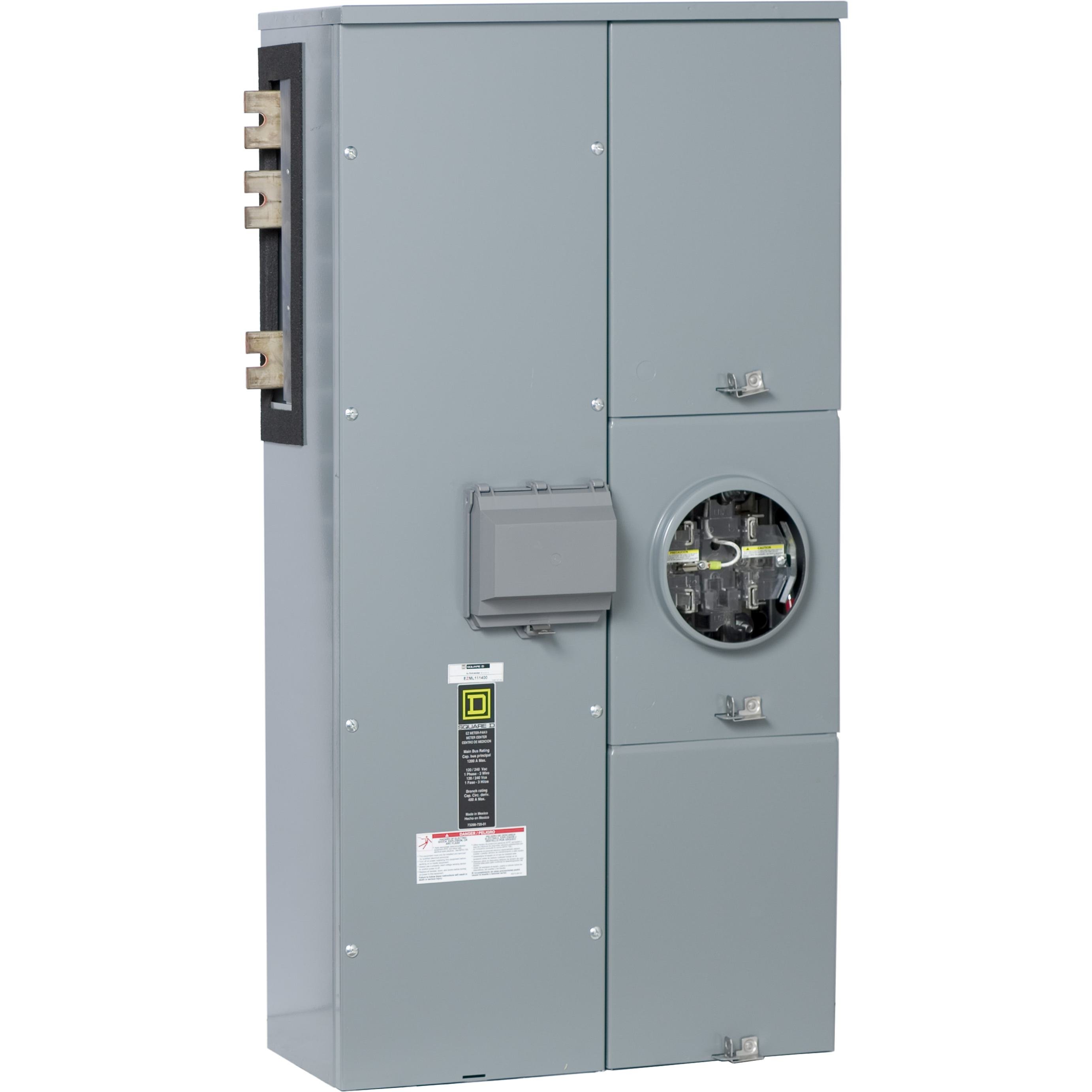 EZML112400 - Branch unit, EZ Meter-Pak, 400A, 2 x 5 jaw sockets, 120/240VAC, lever bypass, ringless, 1200A Cu busbar