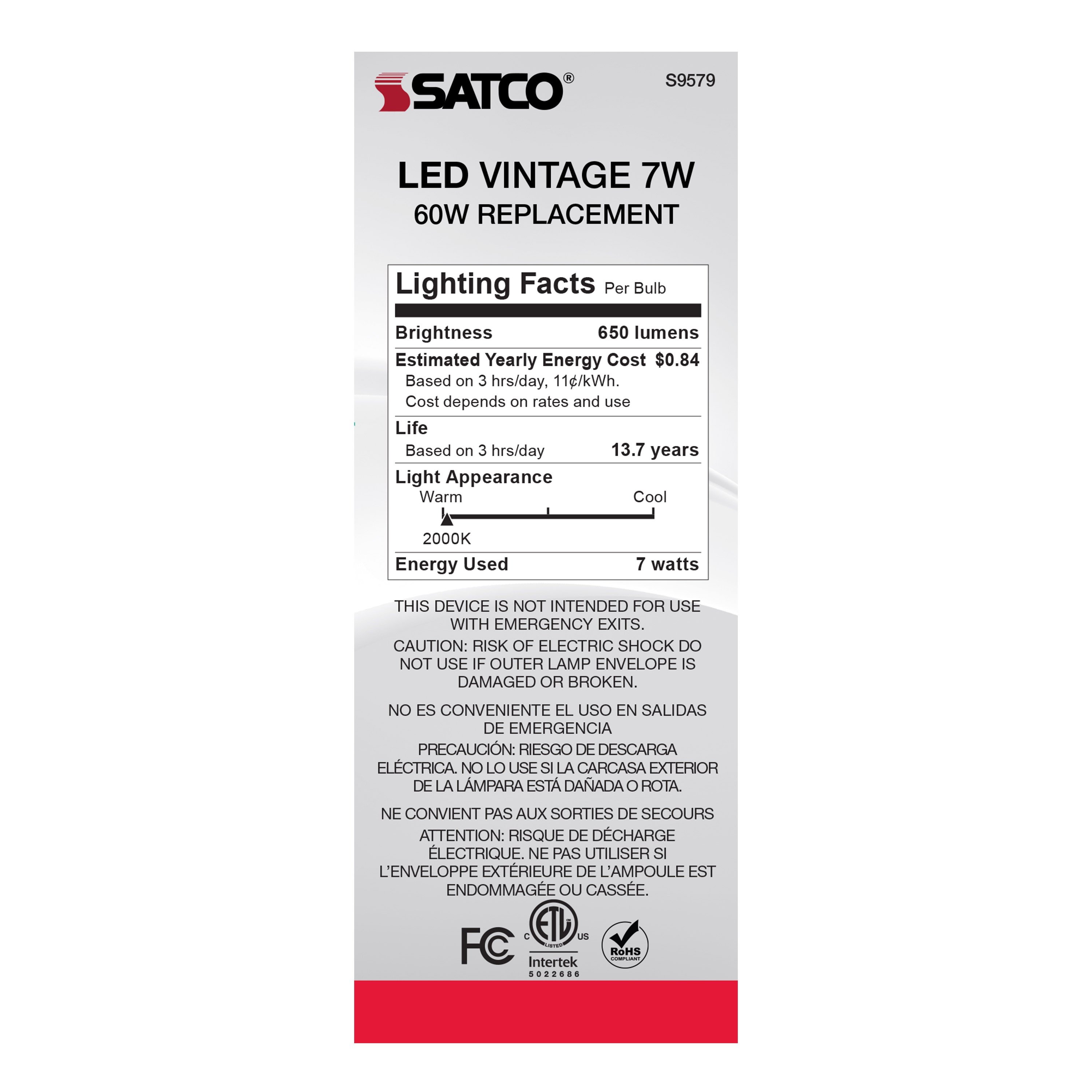 Picture of S9579 - 7 Watt ST19 LED - Transparent Amber - Medium base - 2000K - 650 Lumens - 120 Volt