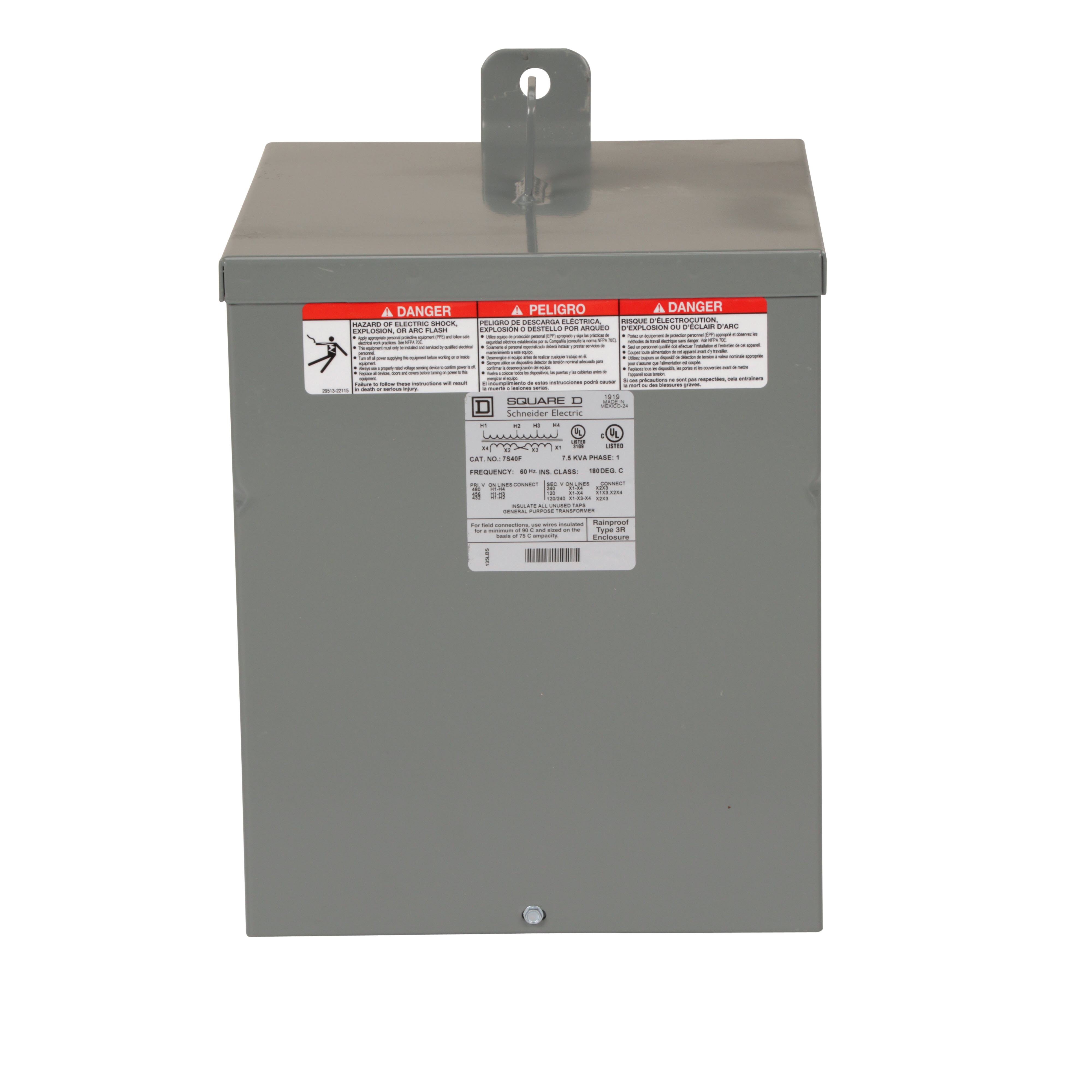 Picture of 7S40F - Transformer, dry type, encapsulated, 7.5kVA, 1 phase, 480V primary, 120/240V secondary, 13B, 115C rise [TAA]