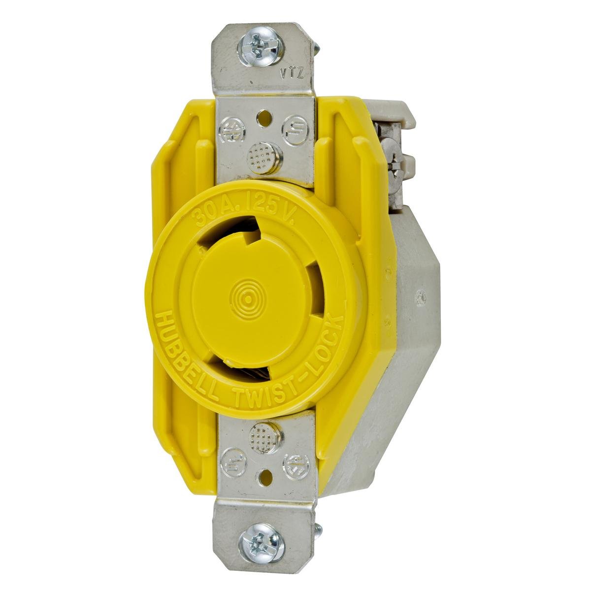 HBL26CM10 - Locking Devices, Twist-Lock®, Marine Grade, Flush Receptacle, 30A 125V, 2-Pole 3-Wire Grounding, L5-30R, Screw Terminal, Yellow