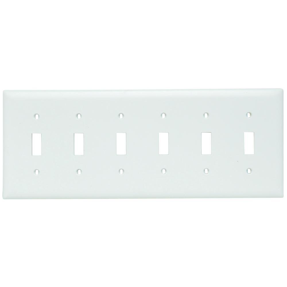 TP6-W - TradeMaster® 6-Gang Nylon Wall Plate, 6 Toggle Switch Openings, White