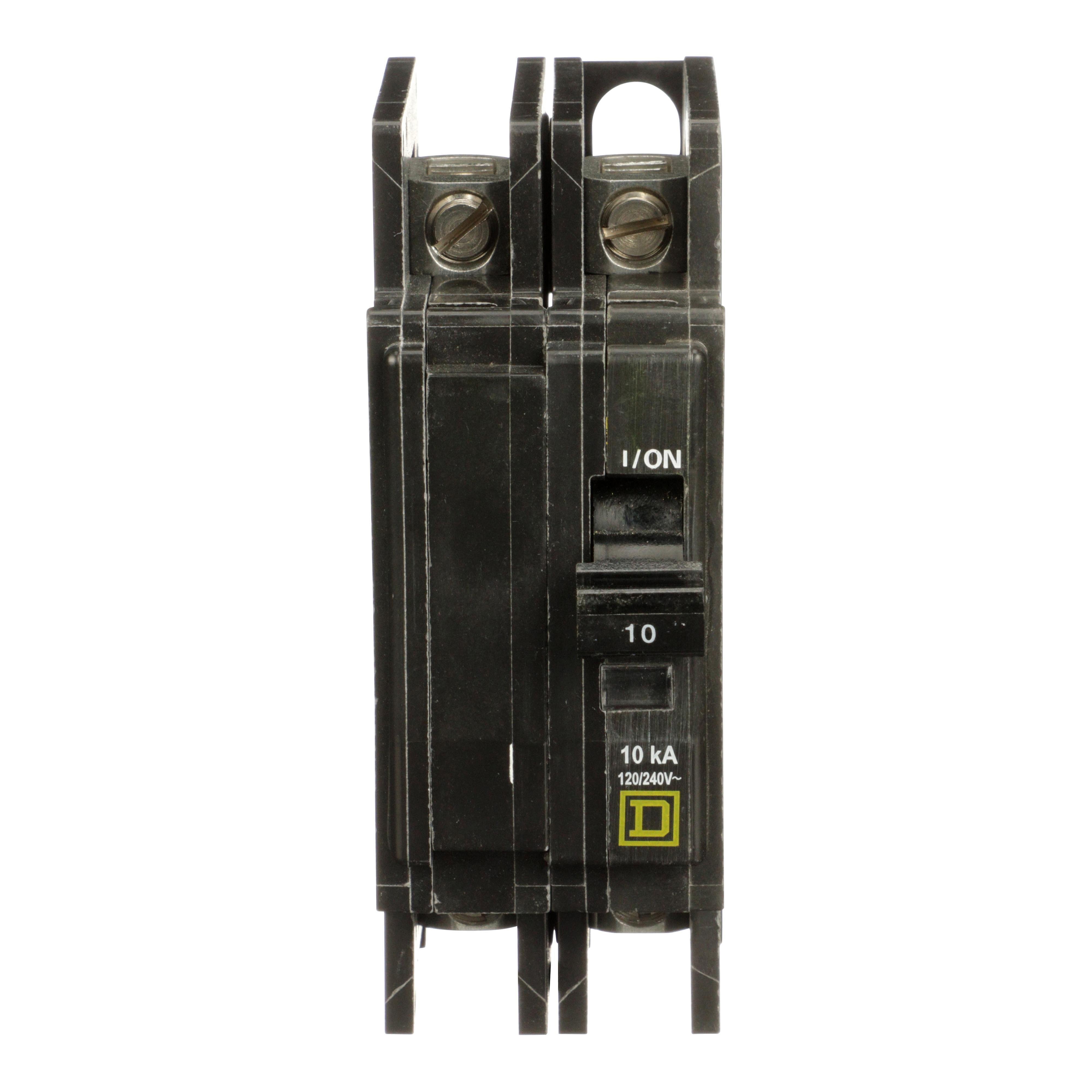 QOU2103100 - Mini circuit breaker, QOU, 10A, 2 pole, 120/240 VAC, 10kA, mounting foot