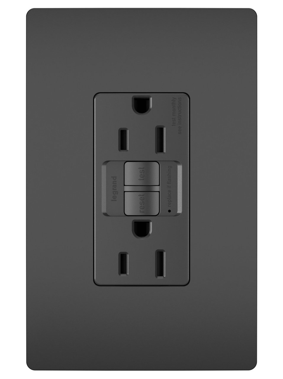Picture of 1597-TRBK - radiant® Tamper-Resistant 15A Duplex Self-Test GFCI Receptacles with SafeLock® Protection, Black