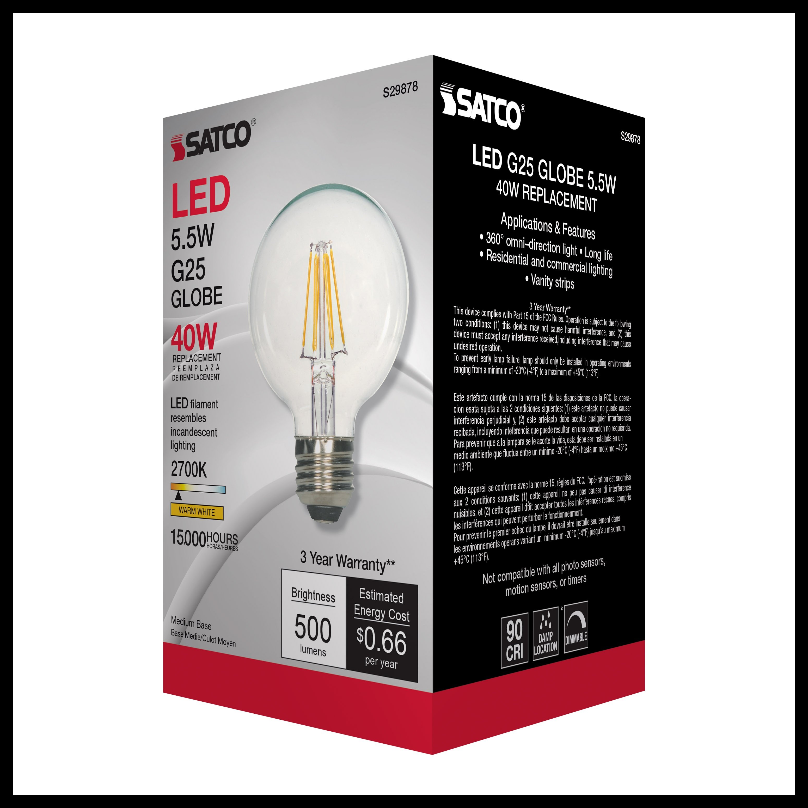 Picture of S29878 - 5.5 Watt G25 LED - Clear - Medium base - 2700K - 500 Lumens - 120 Volt