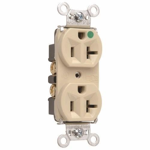 8300-HI - 20A 125V Heavy Duty Hospital-Grade Compact Duplex Receptacle, Back and Side Wire, Ivory