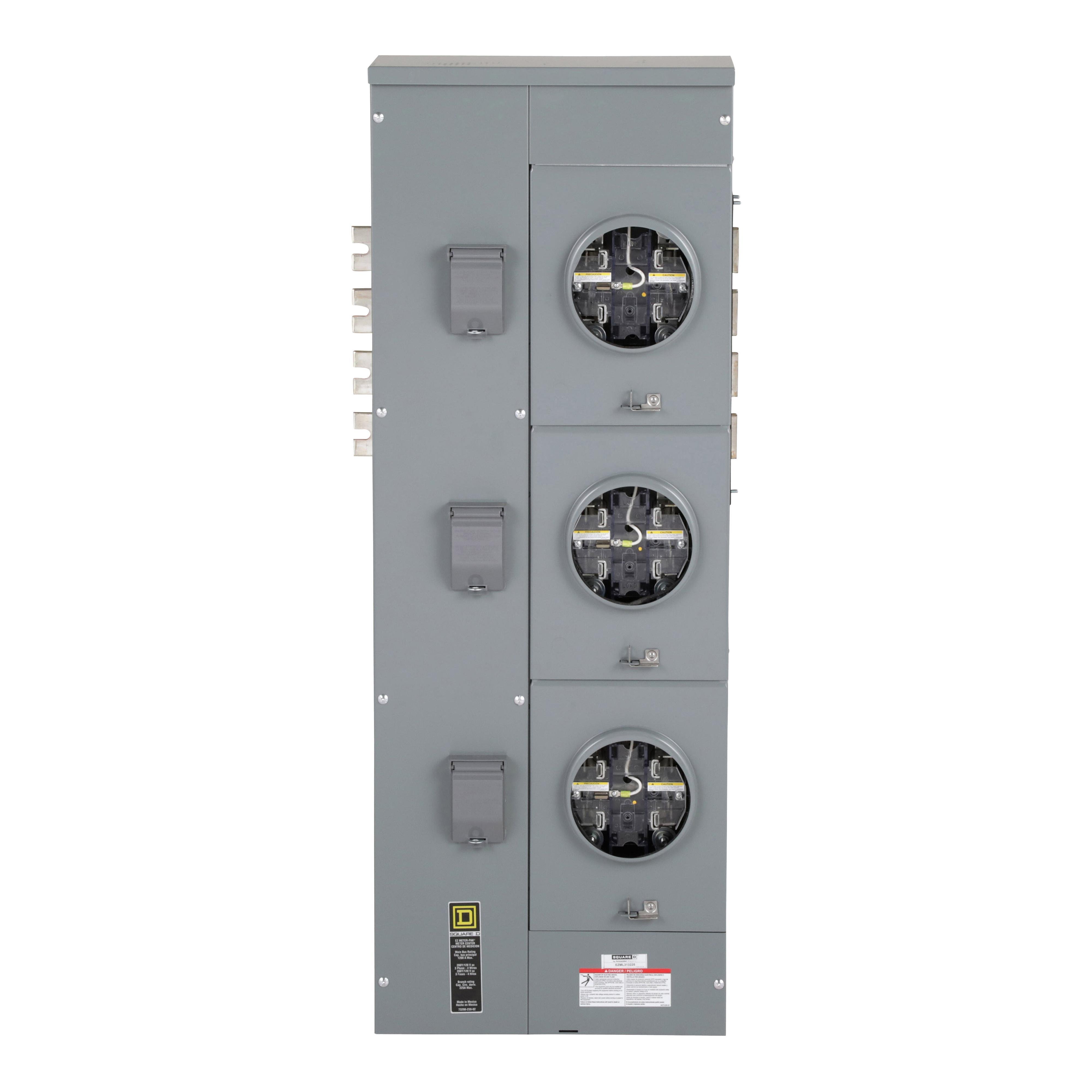 Picture of EZML313225 - Branch unit, EZ Meter-Pak, 225A, 3 x 5 jaw sockets, 208Y/120VAC, lever bypass, ringless, 1200A Al/Cu busbar
