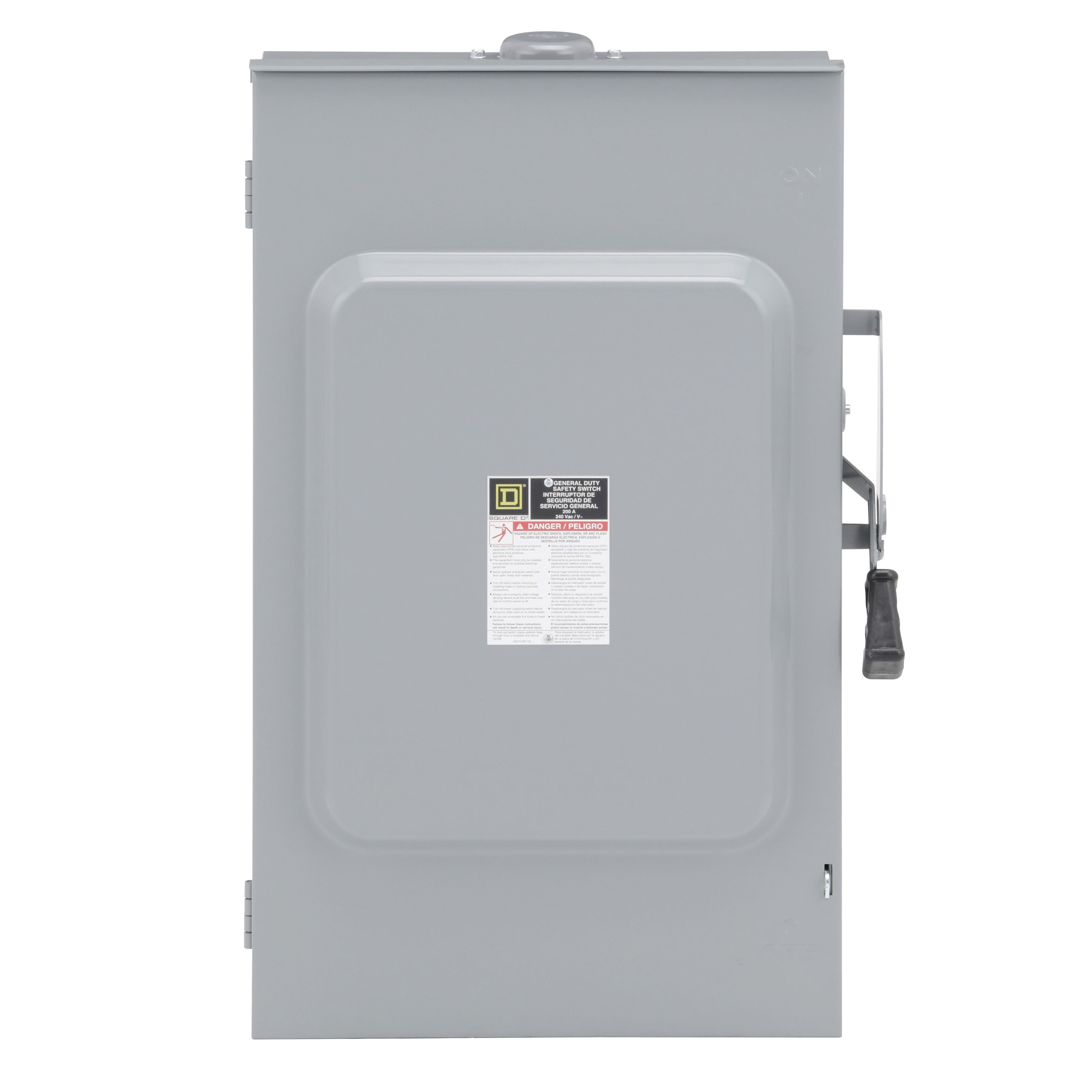 Picture of DU324RB - Safety switch, general duty, non fusible, 200A, 3 pole, 60hp, 240VAC, NEMA 3R, bolt on provision