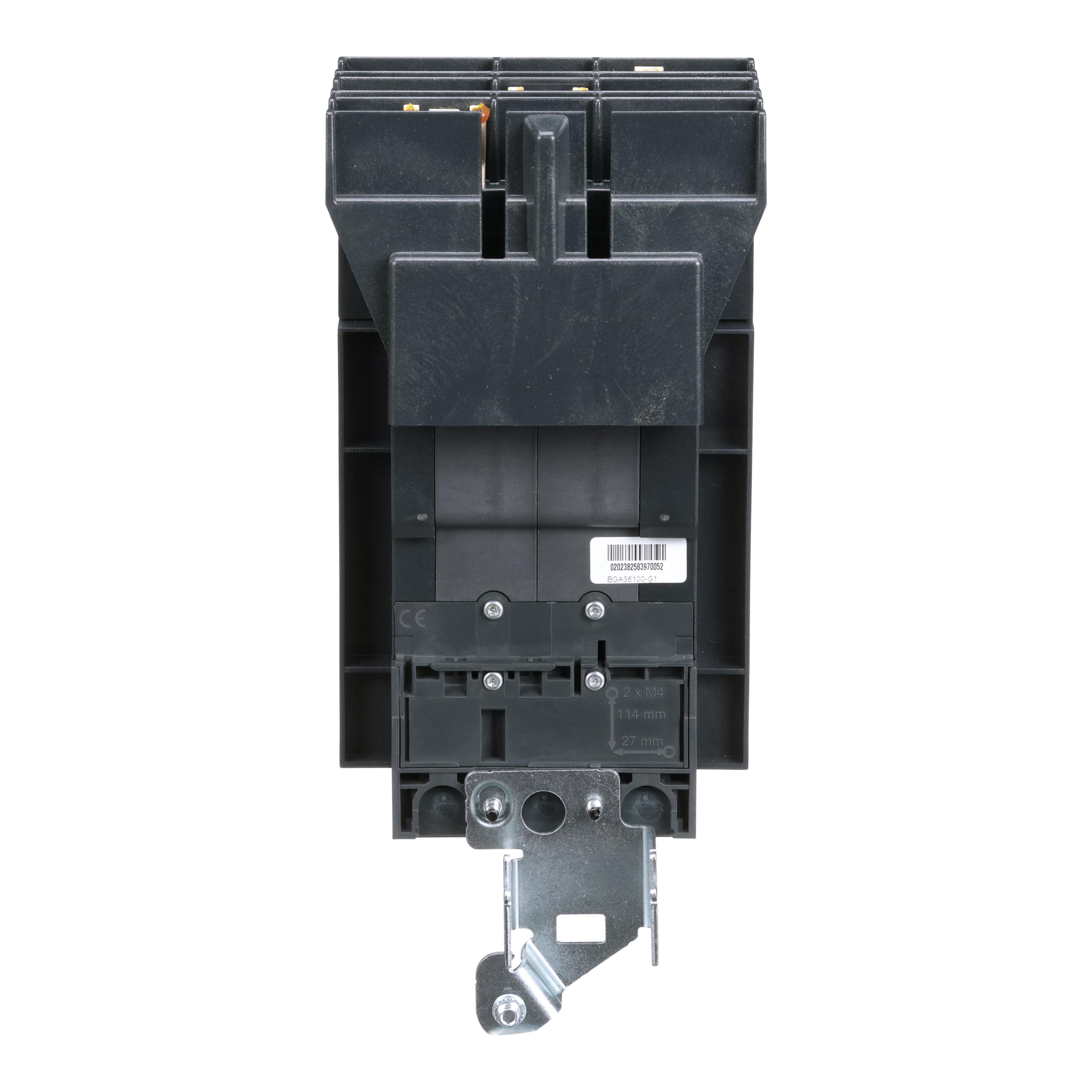 Picture of BGA36100 - Circuit breaker, PowerPacT B, 100A, 3 pole, 600Y/347VAC, 18kA, I-Line, thermal magnetic, 80%, ABC