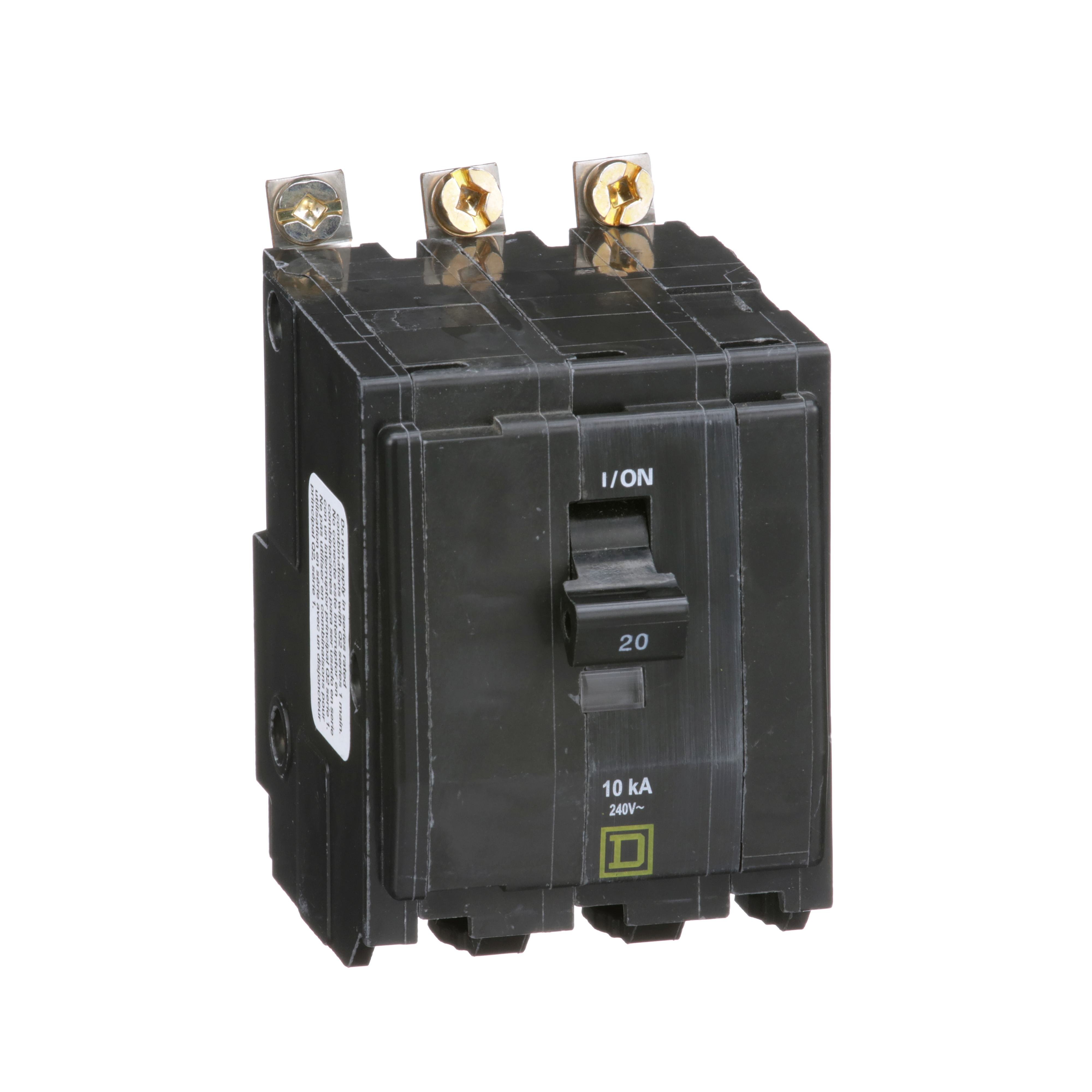 QOB320 - Mini circuit breaker, QO, 20A, 3 pole, 120/240VAC, 10kA, bolt on