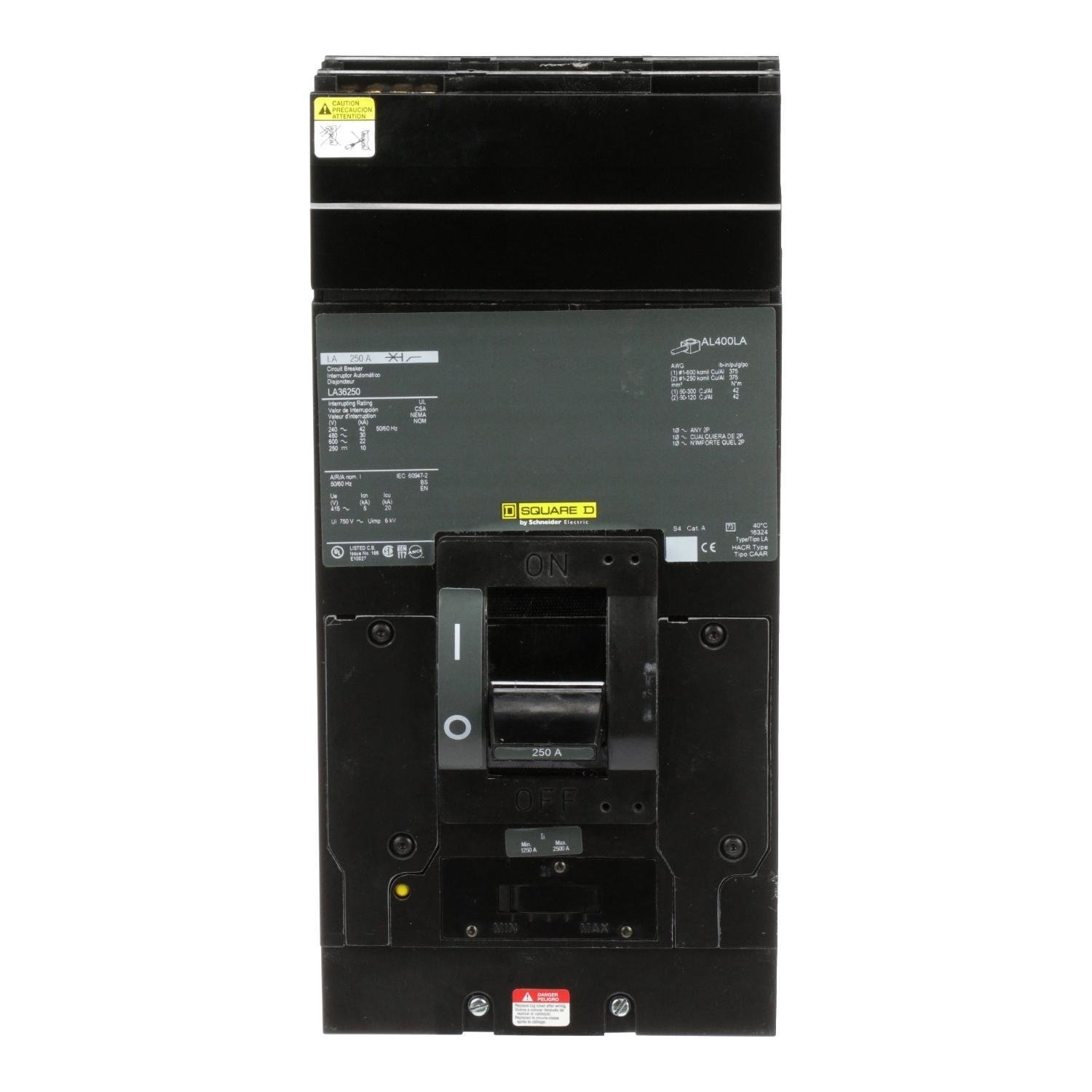 LA36250 - Circuit breaker, LA, 250A, 3 pole, 600VAC, 22kA, 250VDC, 10kA, I-Line, thermal magnetic