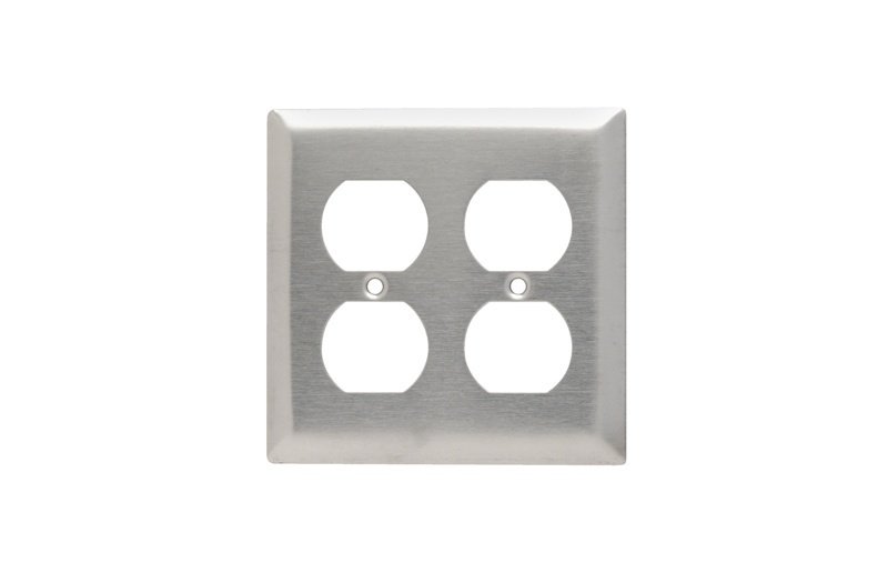 SS82 - 2-Gang 302/304 Stainless Steel Wall Plate, Duplex Receptacle Openings