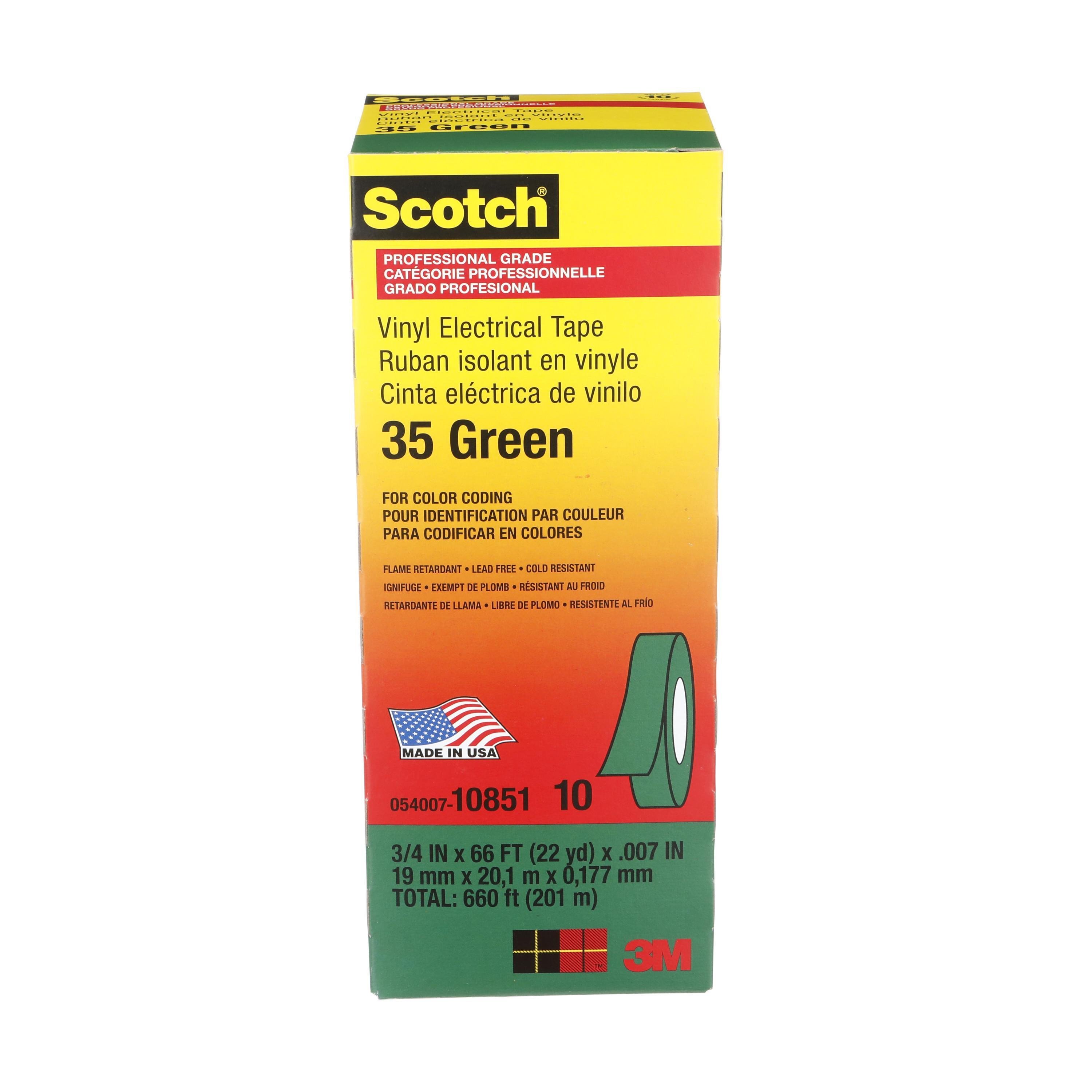 Picture of 35-GREEN-3/4X66FT - Scotch Vinyl Electrical Color Coding Tape 35-Green-3/4, 3/4 in x 66 ft (19 mm x 20,1 m), 100 per case