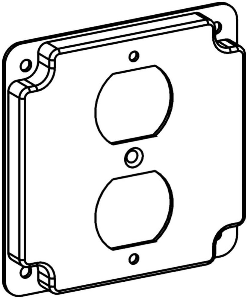 RAISED 1/2", 4" SQUARE (4S) DUPLEX RECEPTACLE INDUSTRIAL COVER WITH CRUSHED CORNER
