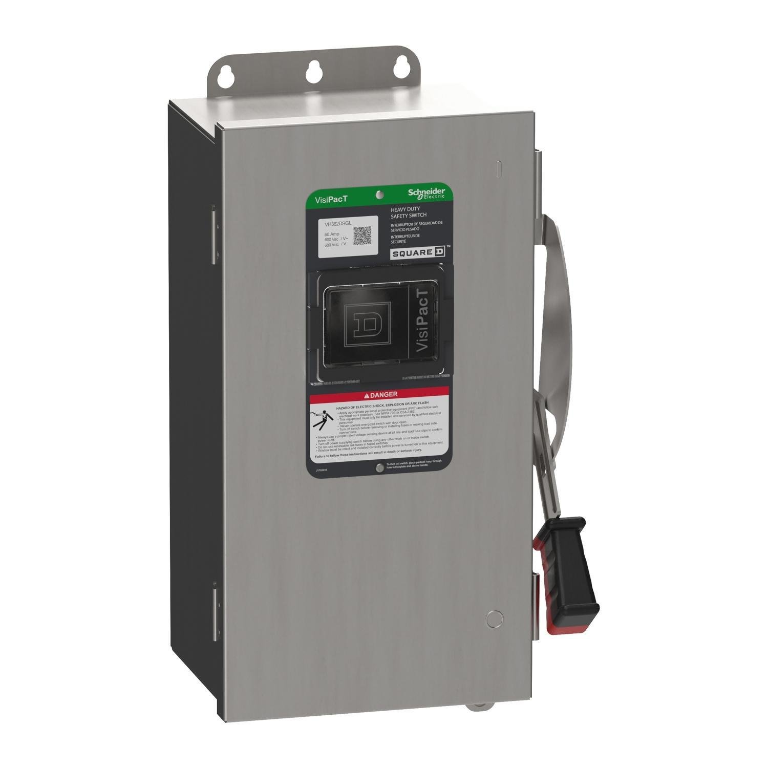 Picture of VH362DSGL - Safety switch, VisiPacT, heavy duty, fused, viewing window, NEMA 4X, 600V, 60A, 3 pole, ground lugs