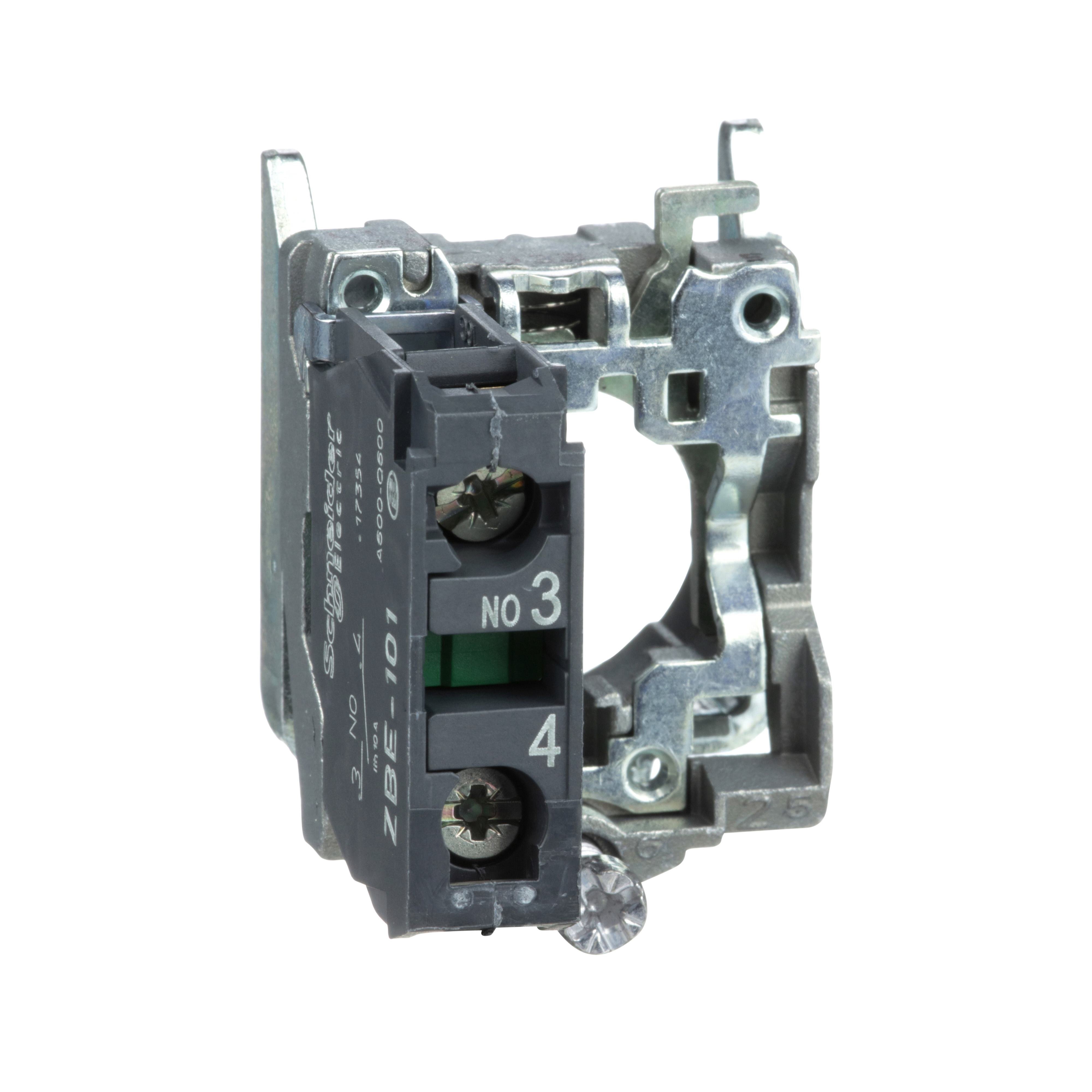 Picture of ZB4BZ101 - Harmony, 22mm Push Button, XB4B operators, contact block, with mounting collar, 1 NO, screw clamp terminal