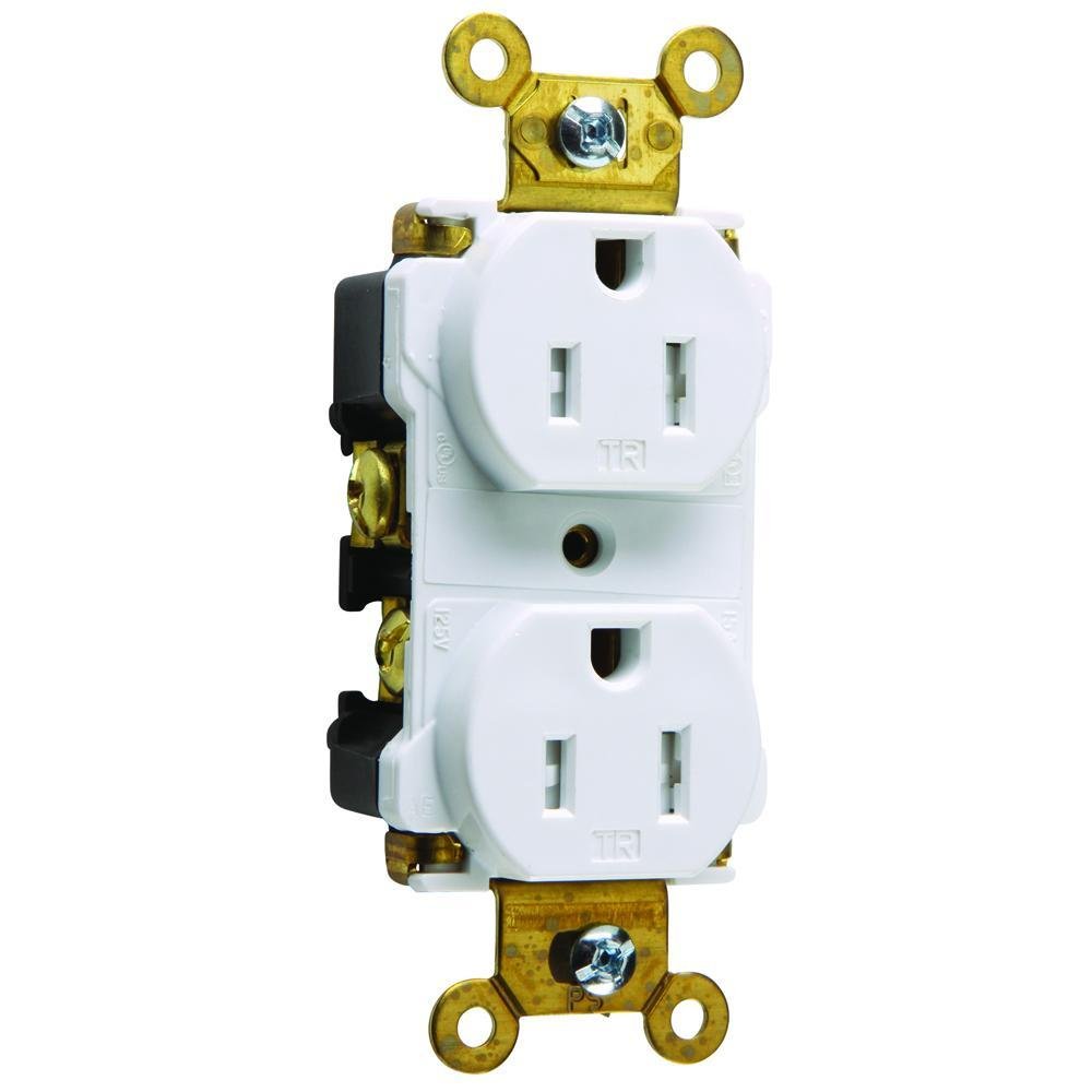 TR15-W - 15A 125V Commercial Grade Tamper-Resistant Duplex Receptacle, White