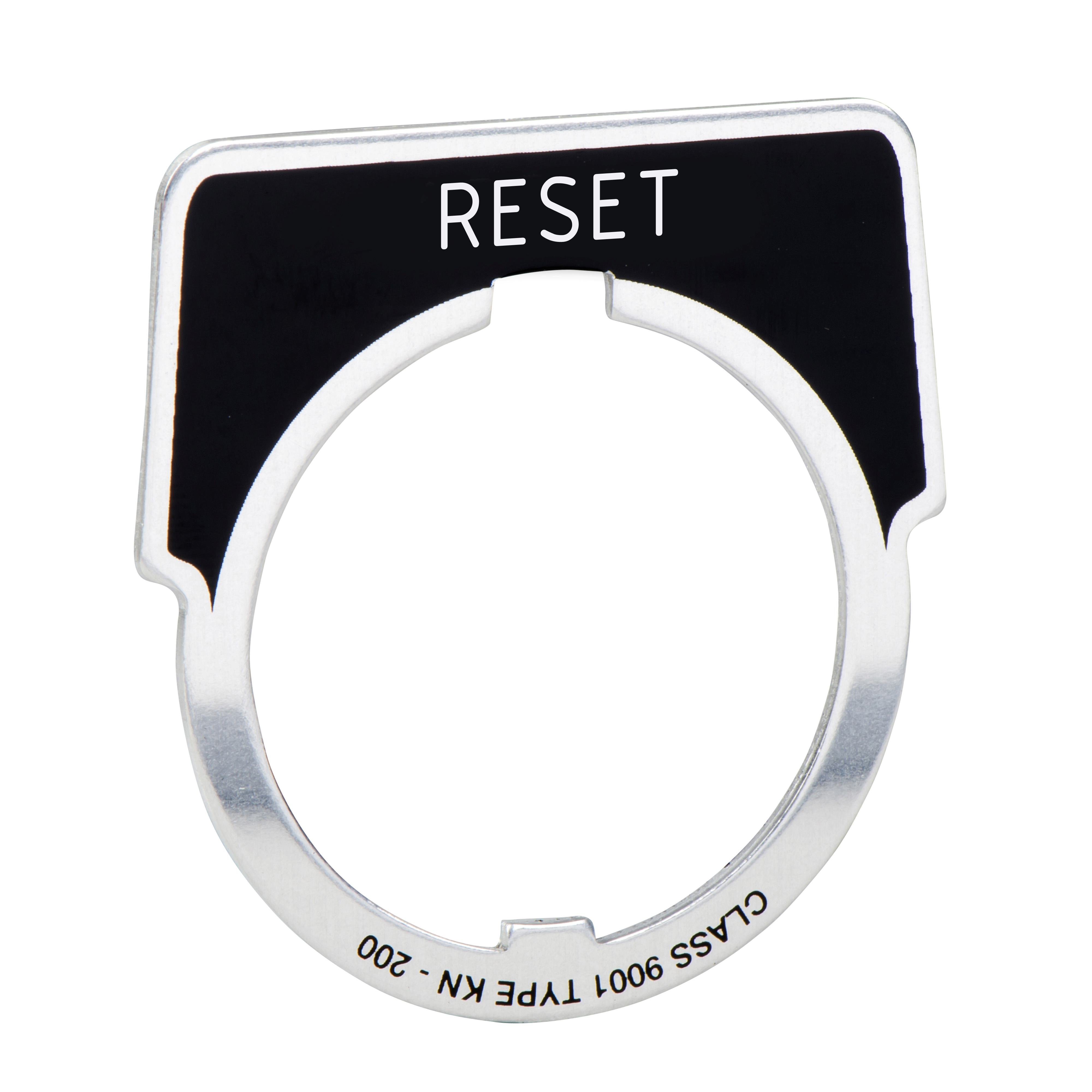 9001KN223 - Legend, Harmony 9001K, Harmony 9001SK, 30mm, aluminum, black with silver letters, 40x43mm, marking RESET