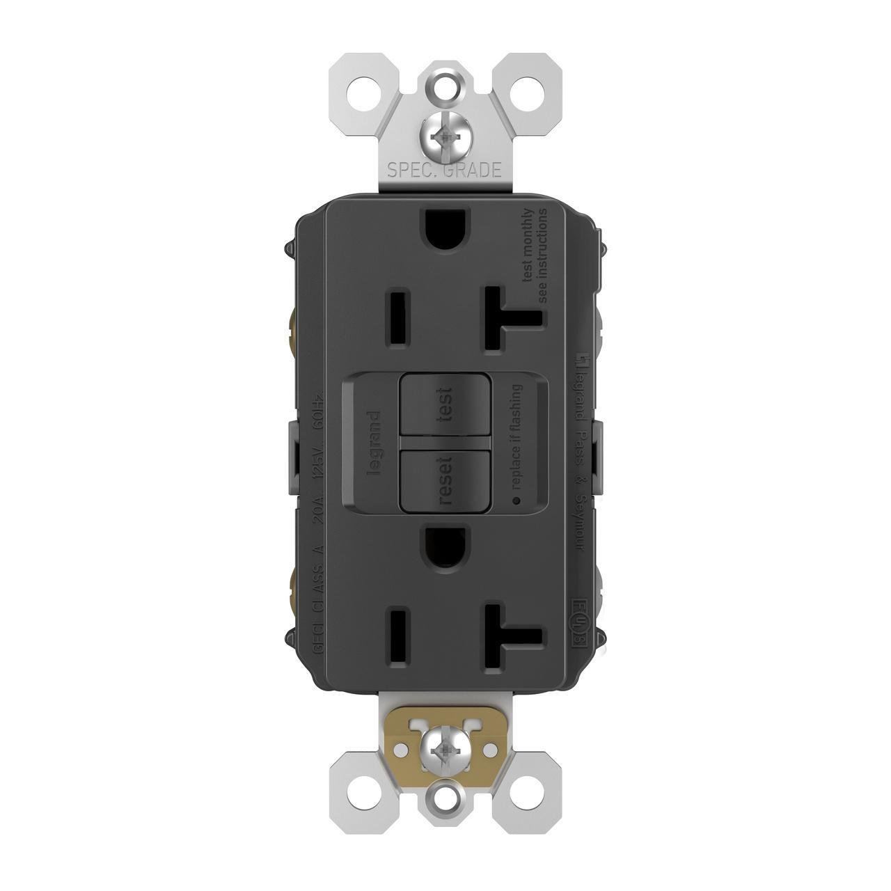 2097-TRBK - radiant® Tamper-Resistant 20A Duplex Self-Test GFCI Receptacle with SafeLock® Protection, Black