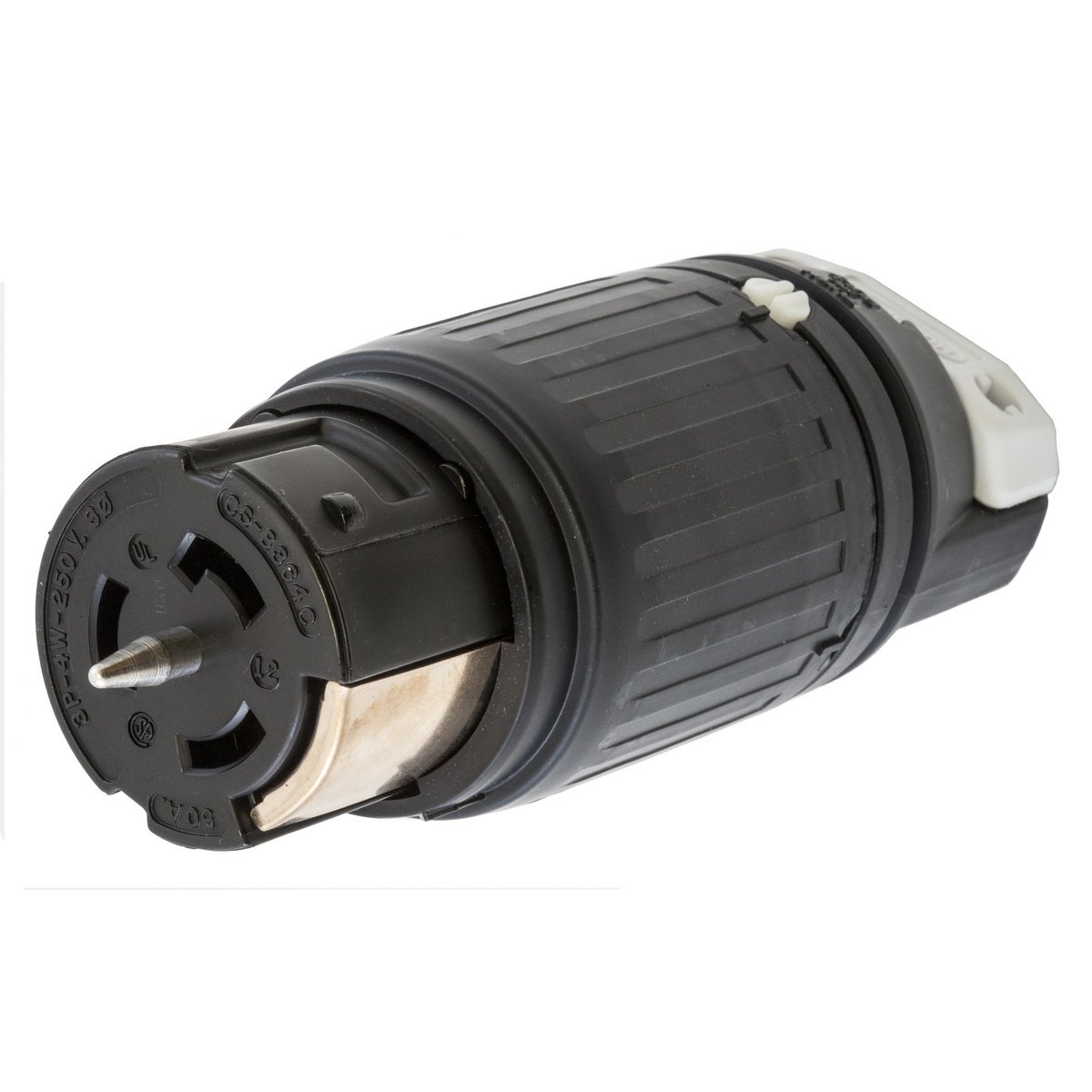 CS8364C - Locking Devices, Twist-Lock®, Industrial, Female Connector Body, 50A 3-Phase Delta 250V AC, 3-Pole 4-Wire Grounding, Non-NEMA, Screw Terminal, Black and White