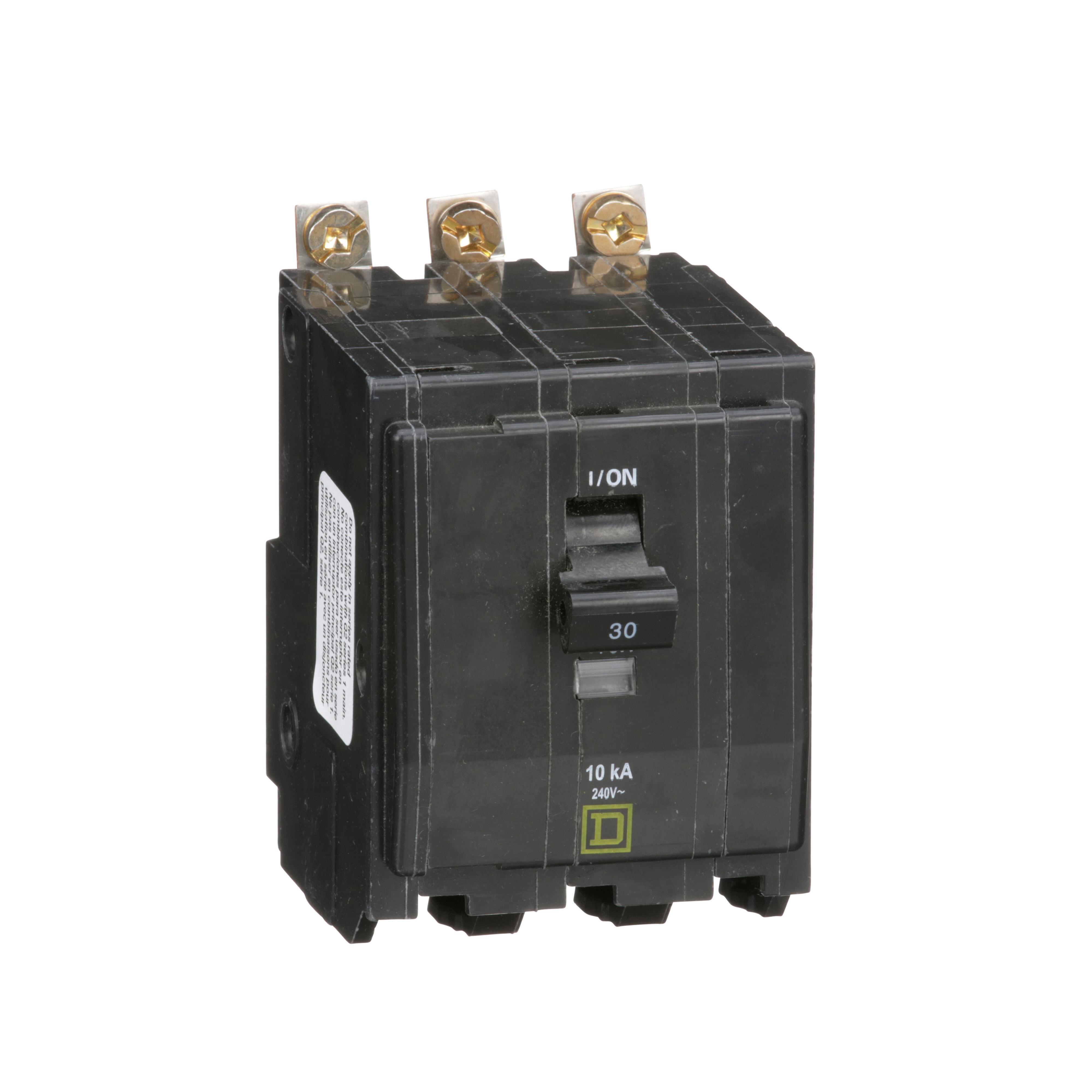 QOB330 - Mini circuit breaker, QO, 30A, 3 pole, 120/240VAC, 10kA, bolt on