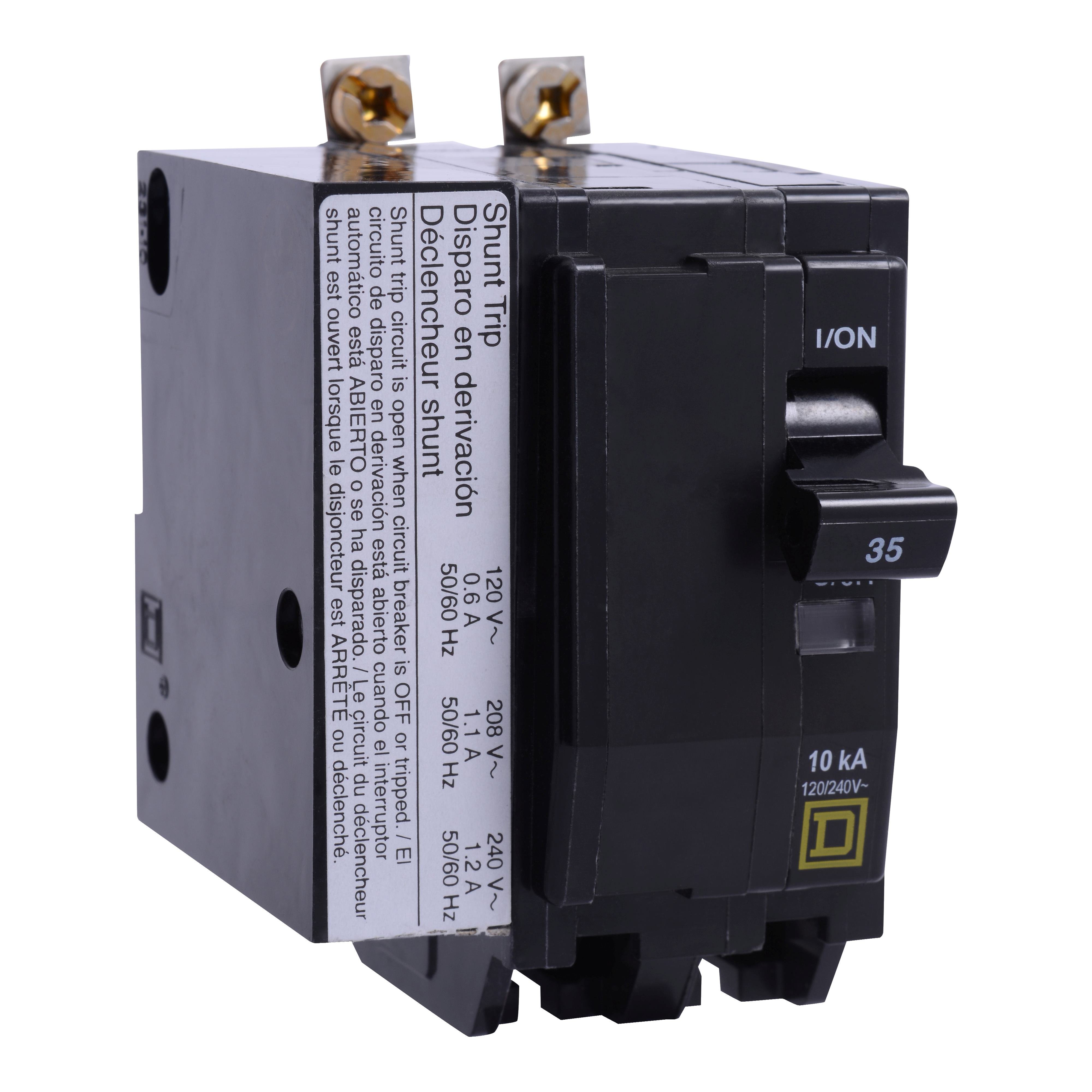 QOB2351021 - Mini circuit breaker, QO, 35A, 2 pole, 120/240VAC, 10kA, bolt on, AC shunt