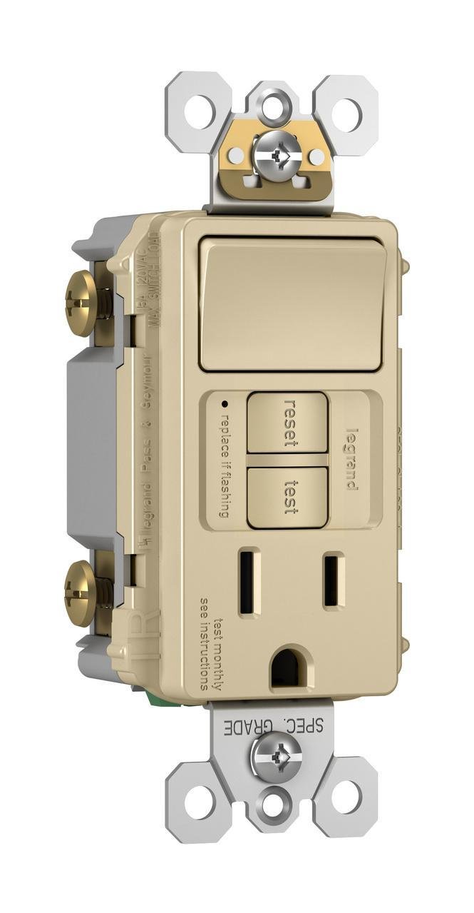 Picture of 1597-SWTTRICCD4 - radiant® Combination Single Pole Switch and Tamper-Reistant 15A Duplex Self-Test GFCI Receptacles with SafeLock® Protection, Ivory