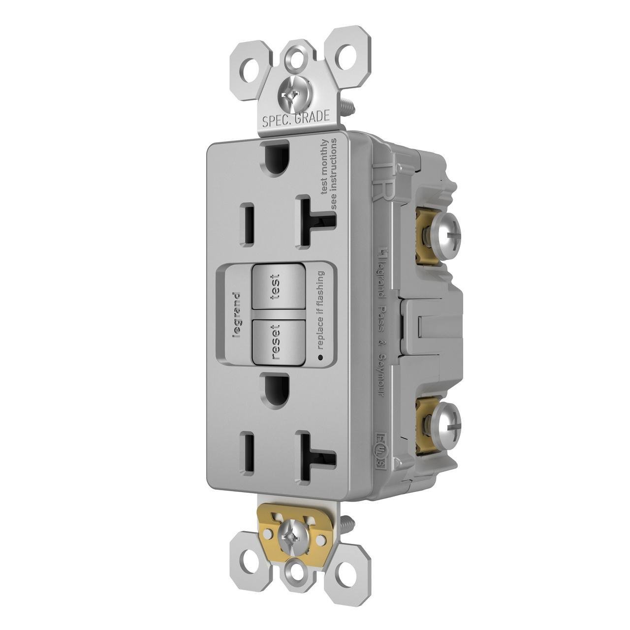 Picture of 2097-TRGRY - radiant® Tamper-Resistant 20A Duplex Self-Test GFCI Receptacle with SafeLock® Protection, Gray