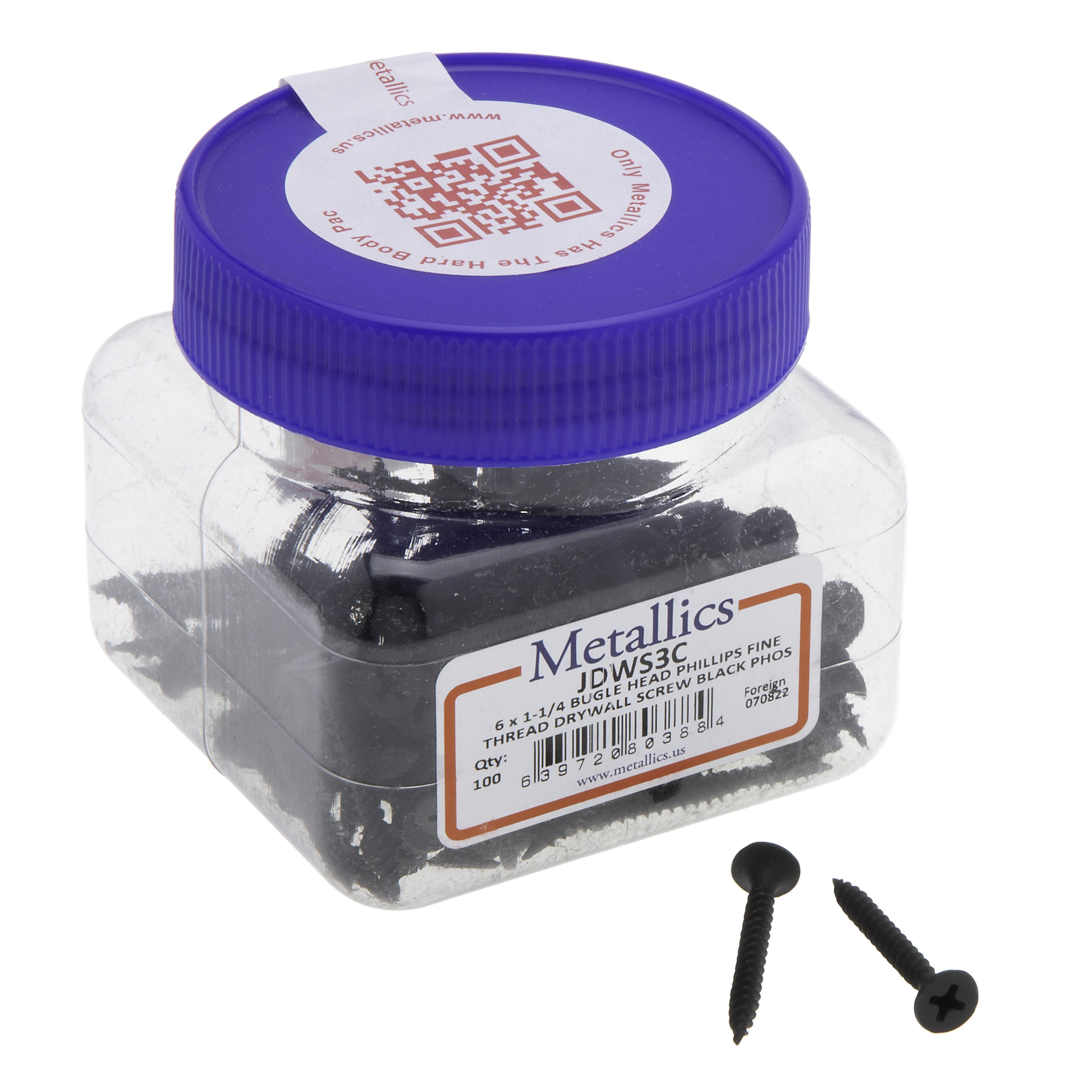 JDWS3C - 6 x 1-1/4 in. Bugle Head Phillips Drywall Screws - Steel Black Phosphate - Fine Threads - 100qty