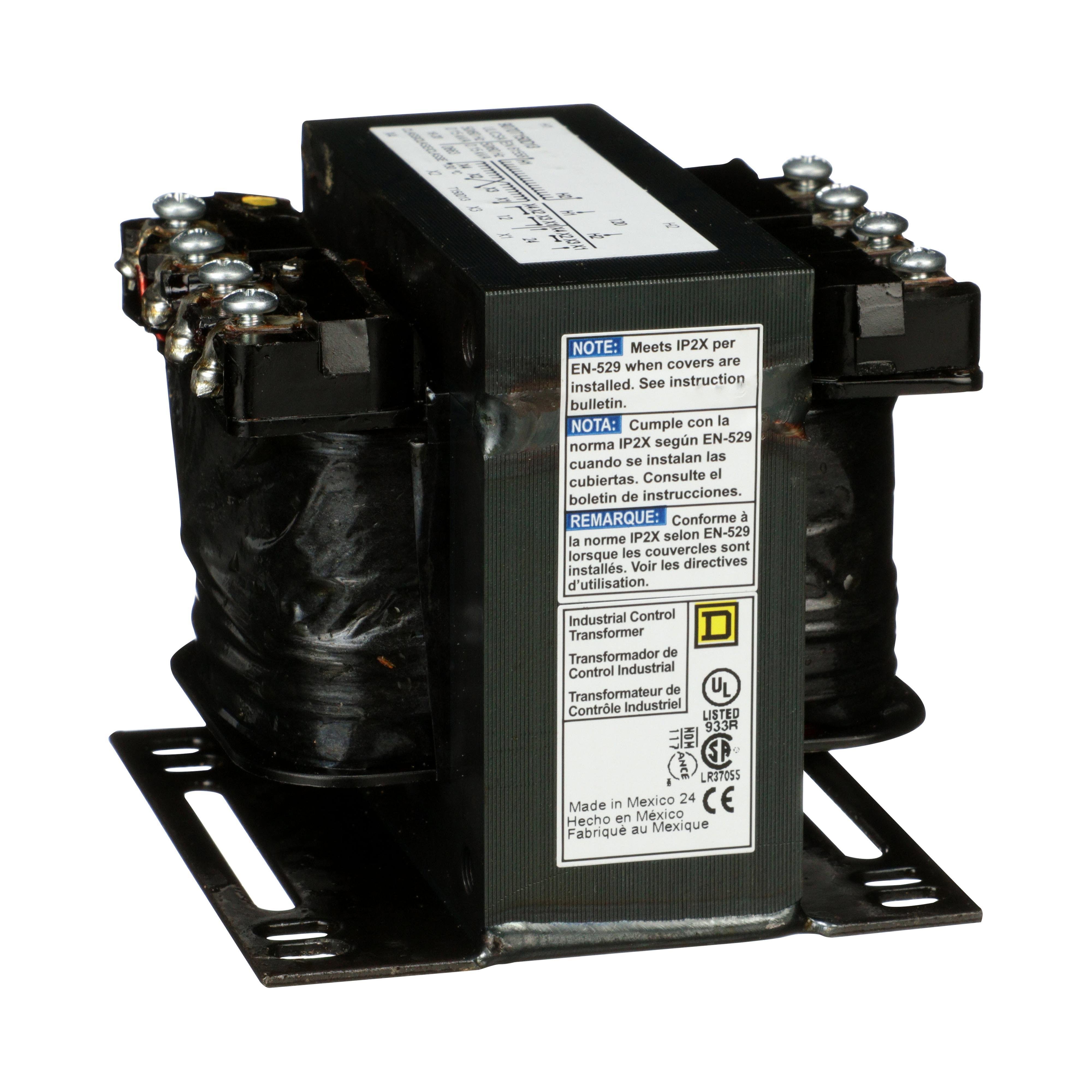 9070T150D13 - Transformer, Type T, industrial control, 150VA, 1 phase, 120V primary, 12/24V secondary, 55C rise