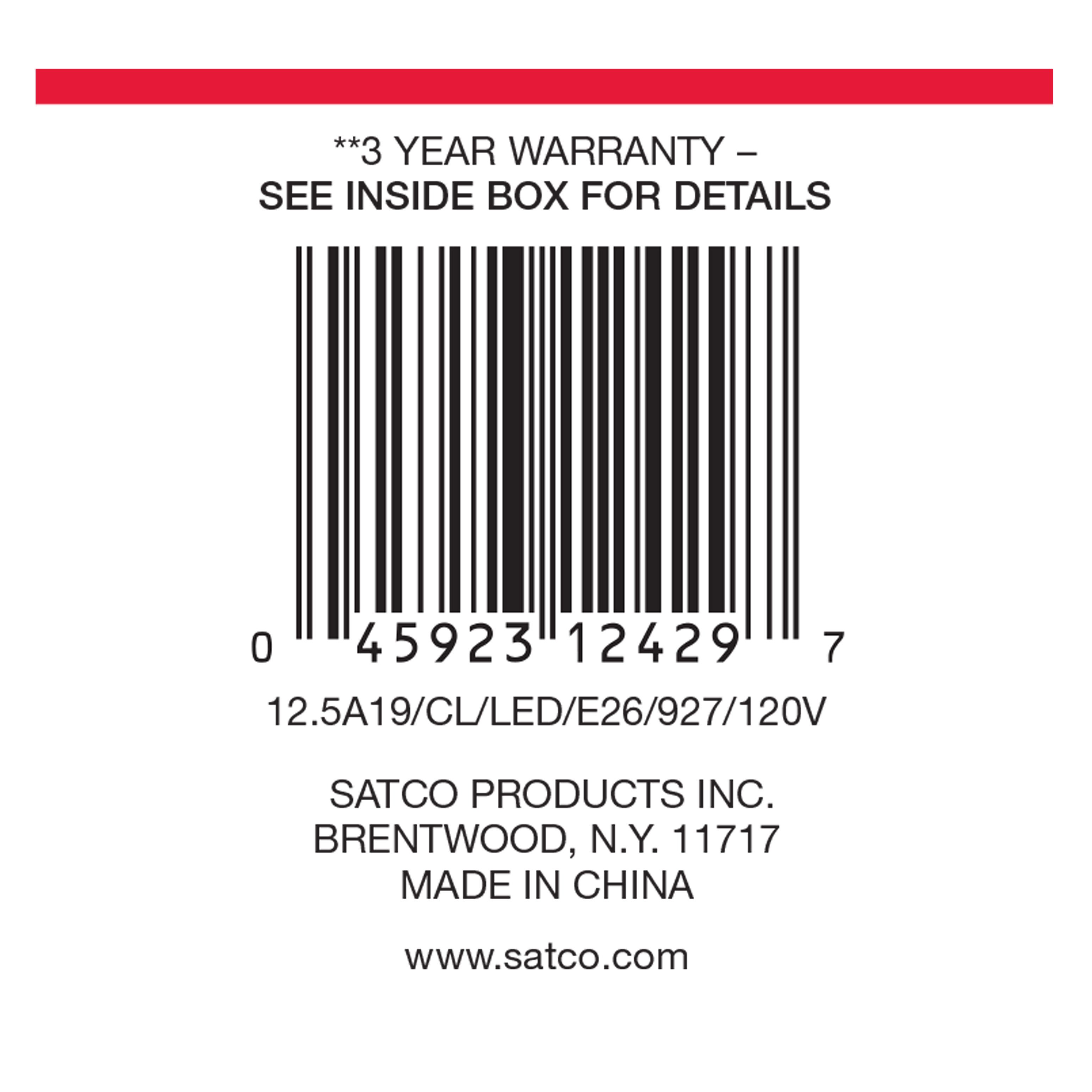 Picture of S12429 - 12.5 Watt LED A19 - Clear - Medium Base - 2700K - 90 CRI - 120 Volt