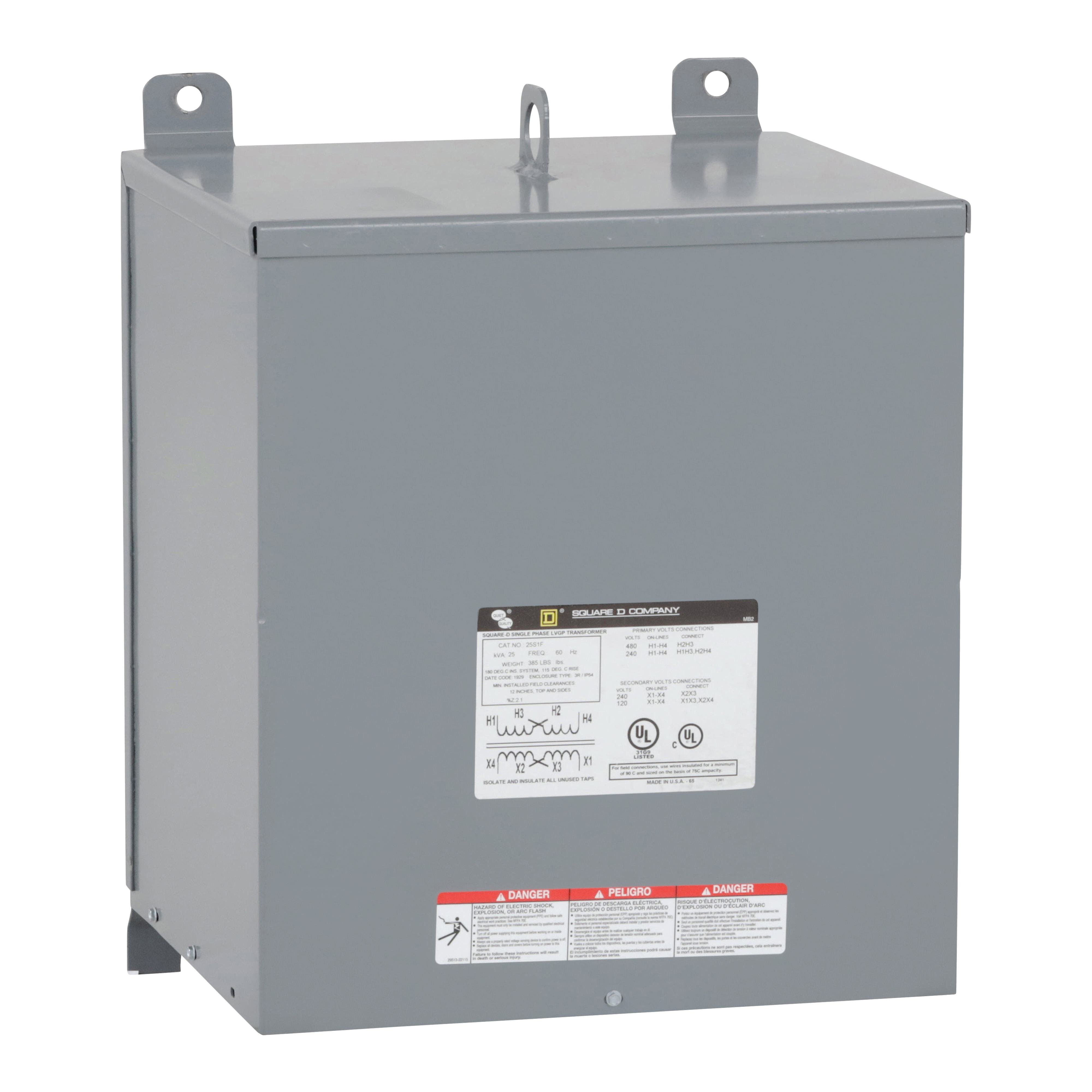 25S1F - Transformer, dry type, encapsulated, 25kVA, 1 phase, 240x480V primary, 120/240V secondary, 15B, 115C rise [TAA]